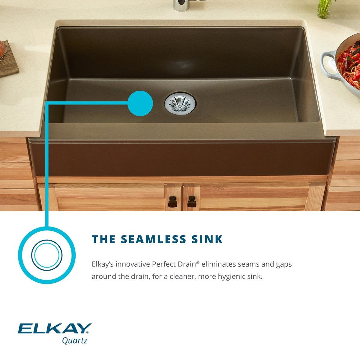 Elkay ELXRUP3620RT0 Quartz Luxe Ricotta Single Bowl Undermount Kitchen Sink with Perfect Drain