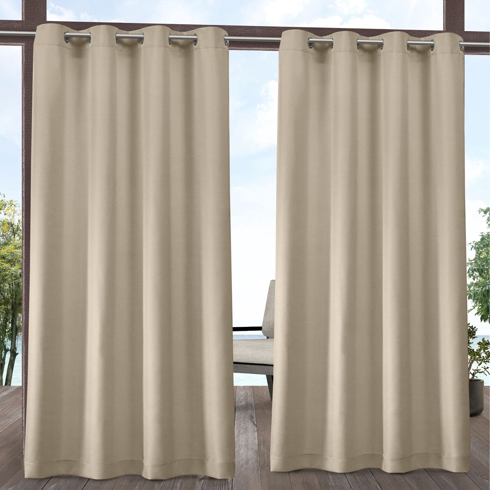 Exclusive Home Cabana Solid Indoor/Outdoor Light Filtering Grommet Top Curtain Panel Pair, 54"x108", Natural