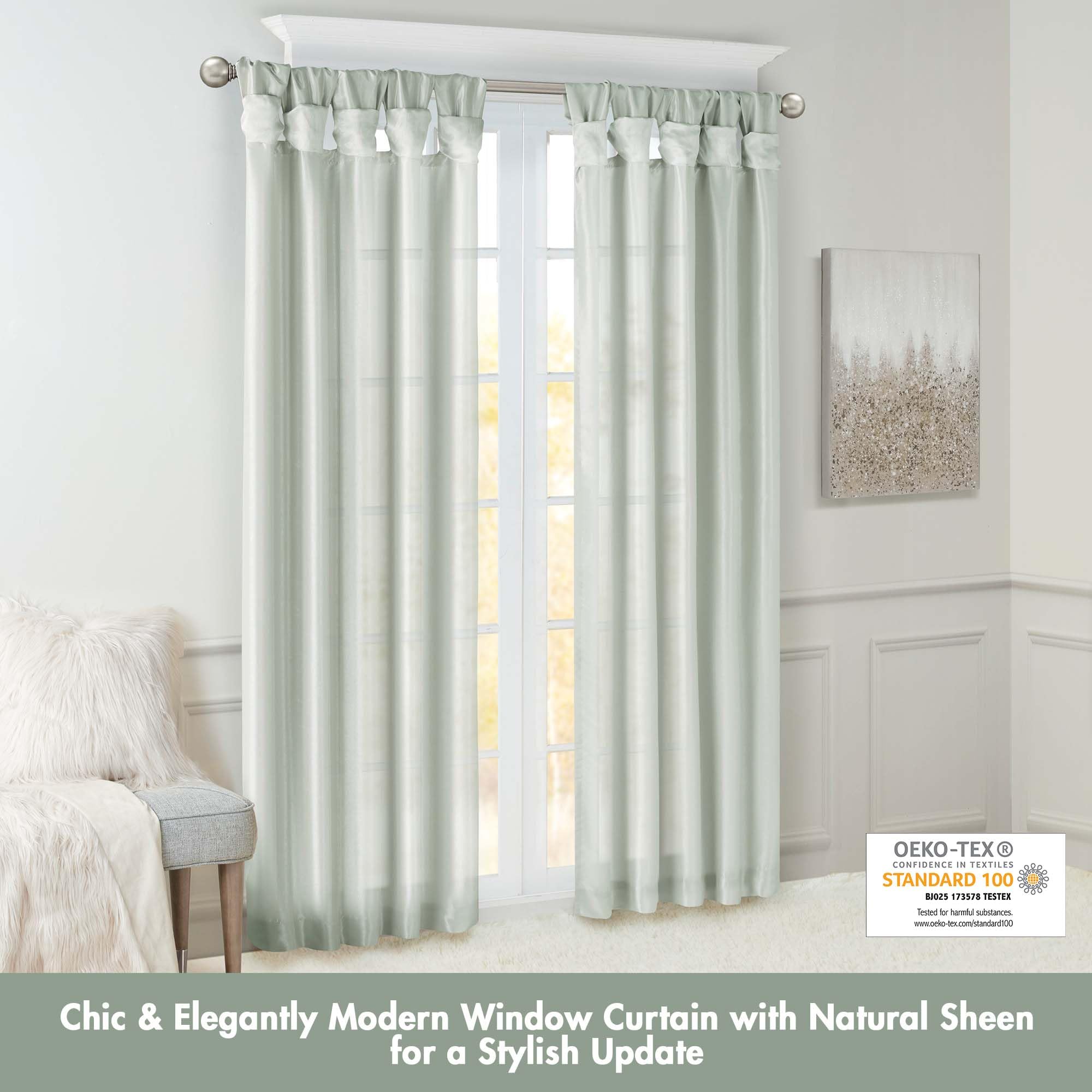 Madison Park Emilia Faux Silk Single Curtain with Privacy Lining, DIY Twist Tab Top, Window Drape for Living Room, Bedroom and Dorm, 84"L x 50"W, Dusty Aqua