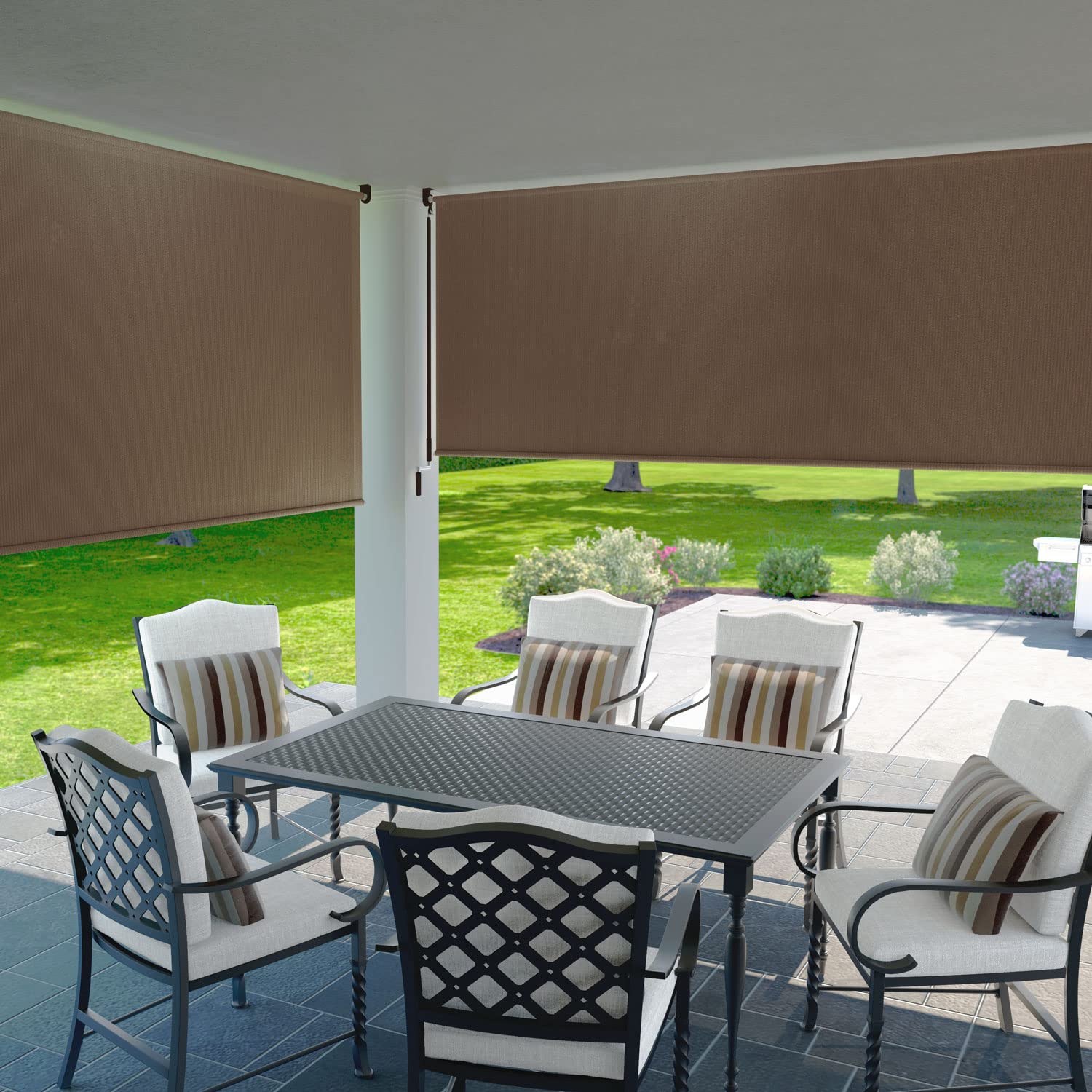 Coolaroo Exterior Roller Shade, Cordless Roller Shade with 95% UV Protection, No Valance, (6' W X 8' L), Walnut