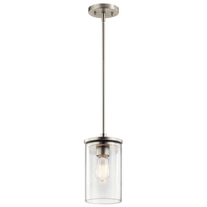 Kichler Crosby 10.75" Kitchen Mini Pendant in Brushed Nickel, 1-Light Contemporary Pendant with Clear Glass, (10.75" H x 6" W), 43996NI