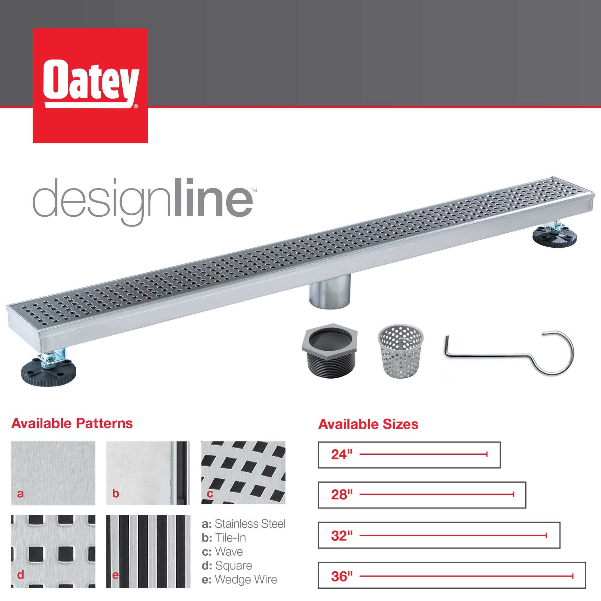 Designline 32 in. Linear Shower Drain Tile-in Grate in Stainless Steel