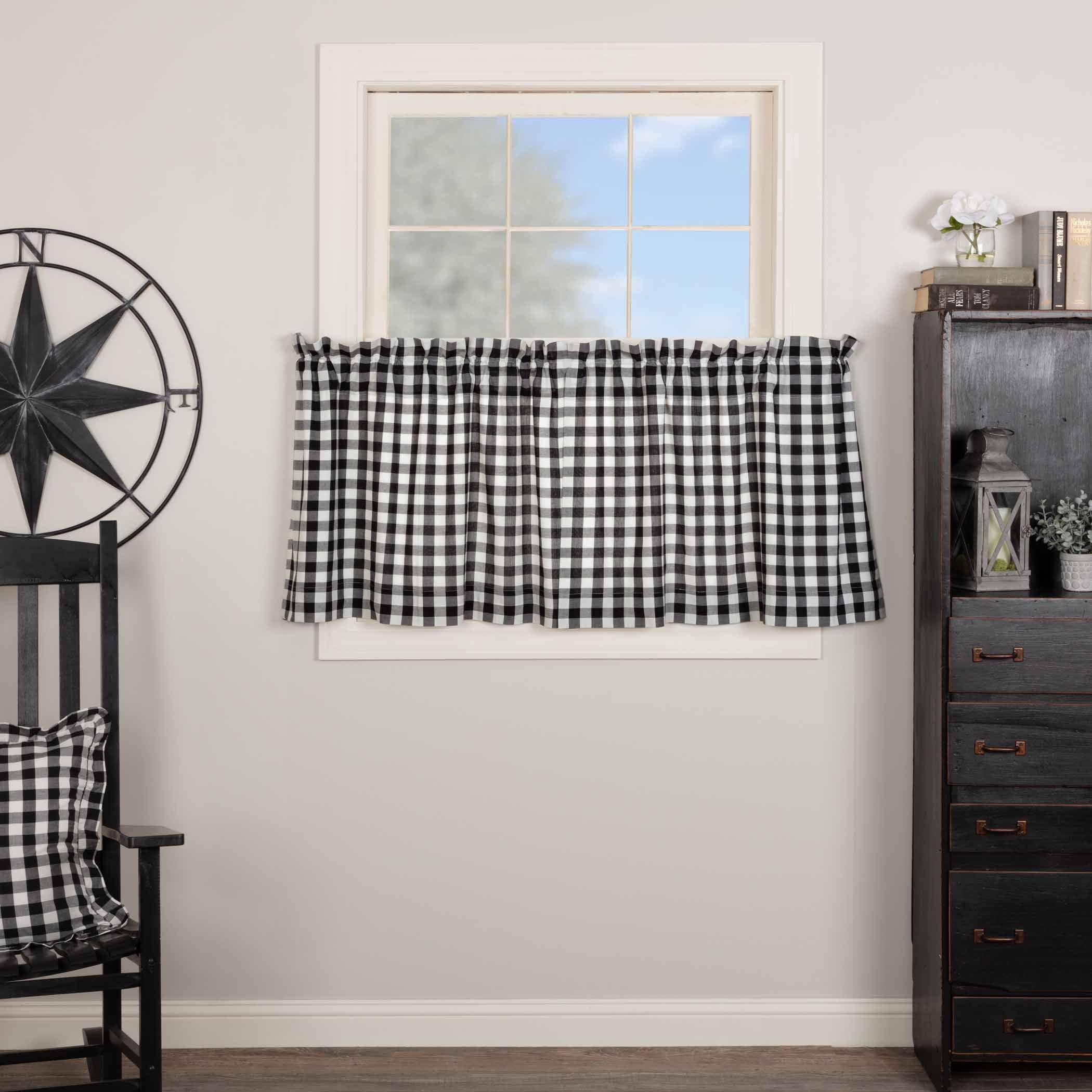 VHC Brands Annie Buffalo Portabella Brown Check Farmhouse Tier Curtain Set 24x36