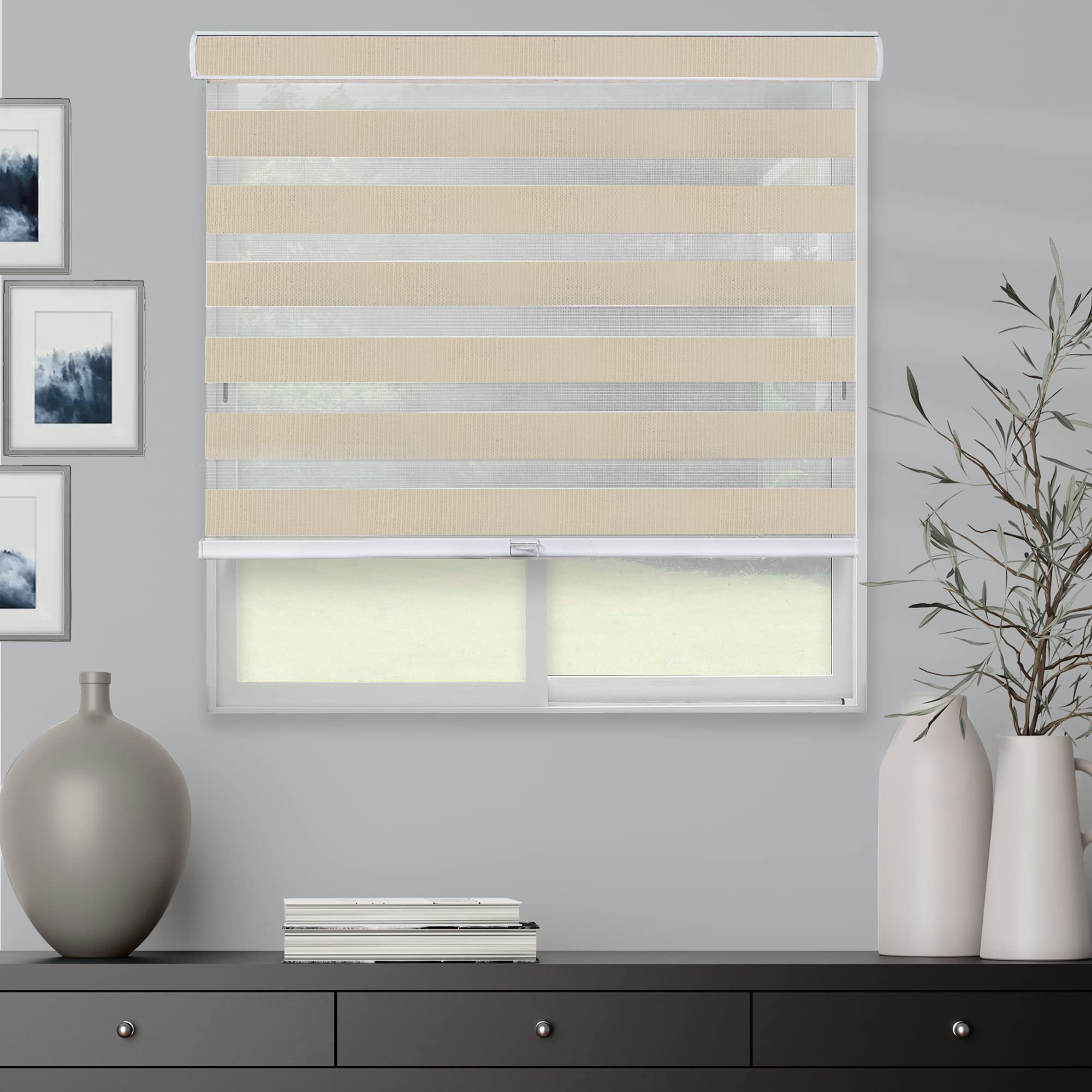 CHICOLOGY Zebra Blinds, Roller Window Shades, Blinds for Windows, Roller Shades for Windows, Window Shades for Home, Window Shades, Pull Down Shades for Windows, 41" W X 72" H, Basic Pearl