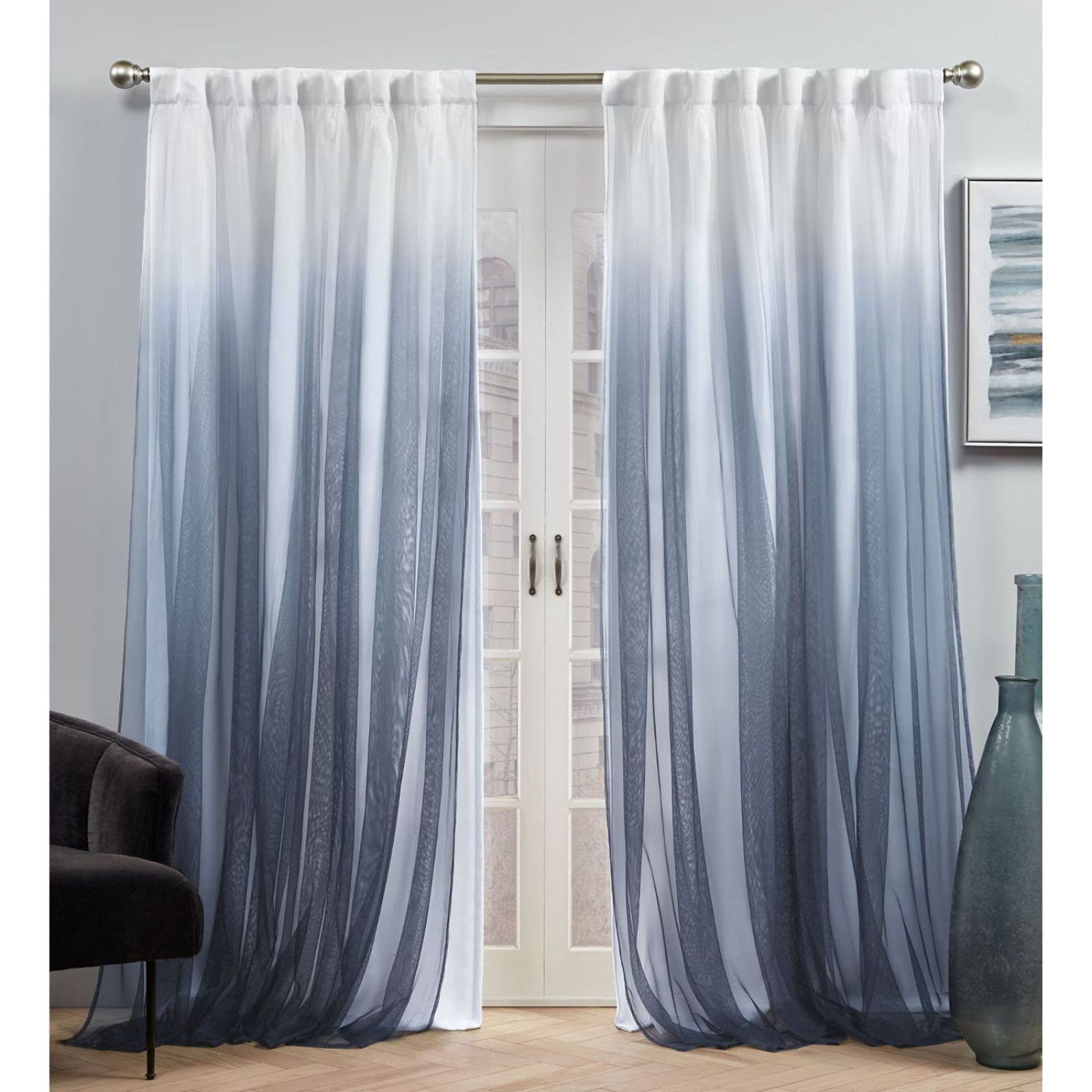 Exclusive Home Crescendo Lined Room Darkening Blackout Hidden Tab Top Curtain Panel Pair, 52"x96", Indigo, Set of 2