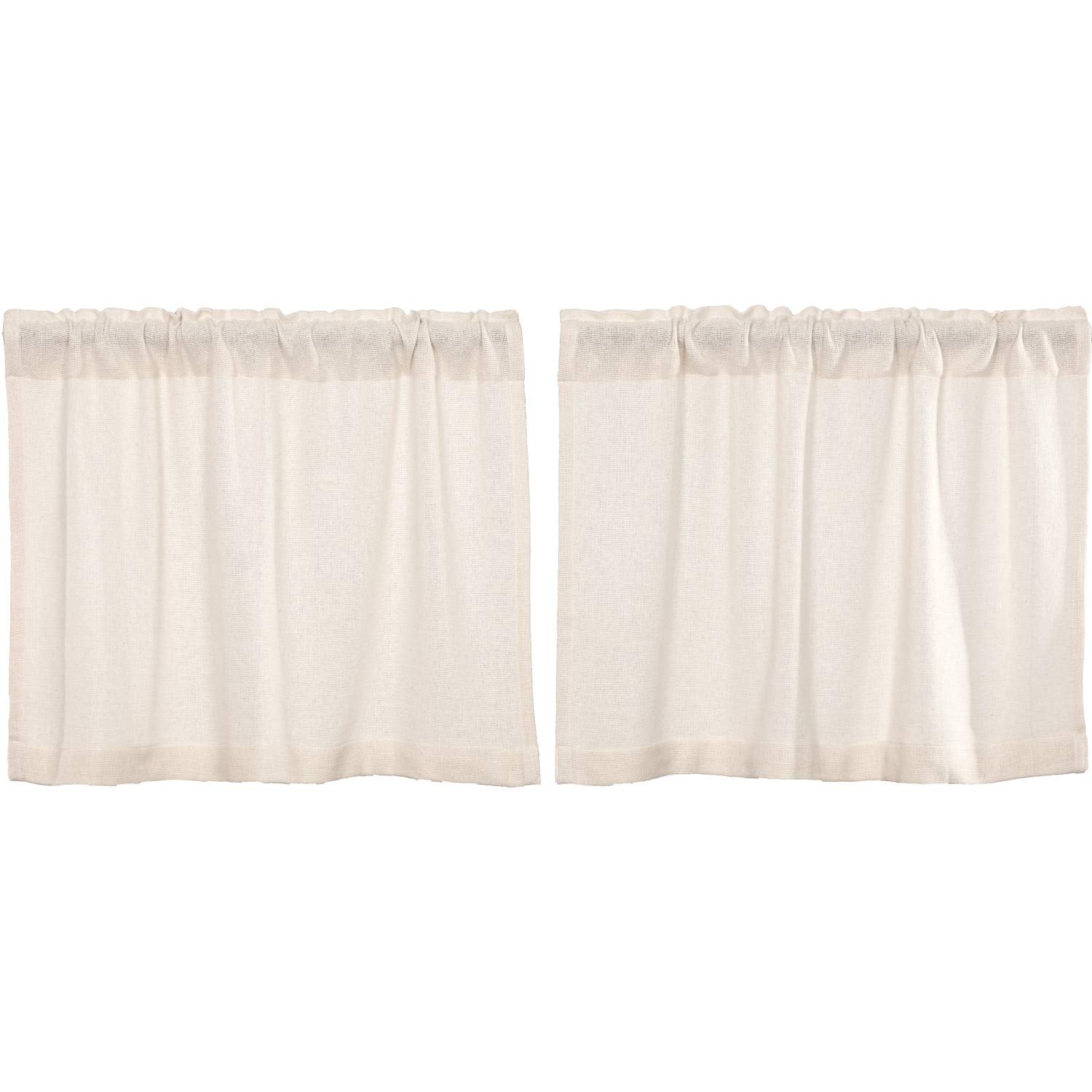 VHC Brands Burlap Farmhouse Antique White Tier Set of 2 Curtains 24x36