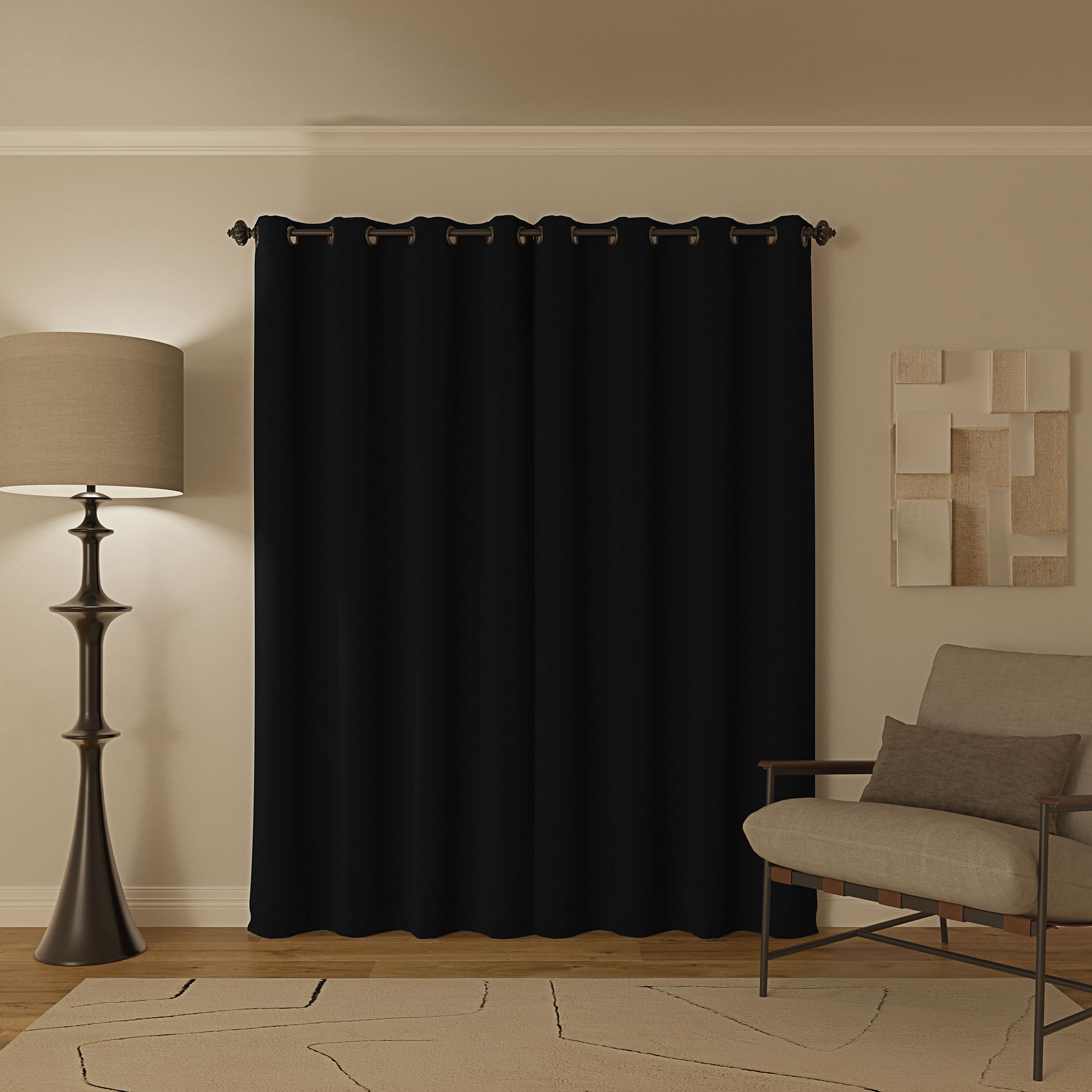 Sun Zero Nordic Theater Grade Extreme 100% Blackout Grommet Curtain Single Panel, 52" x 84", Black