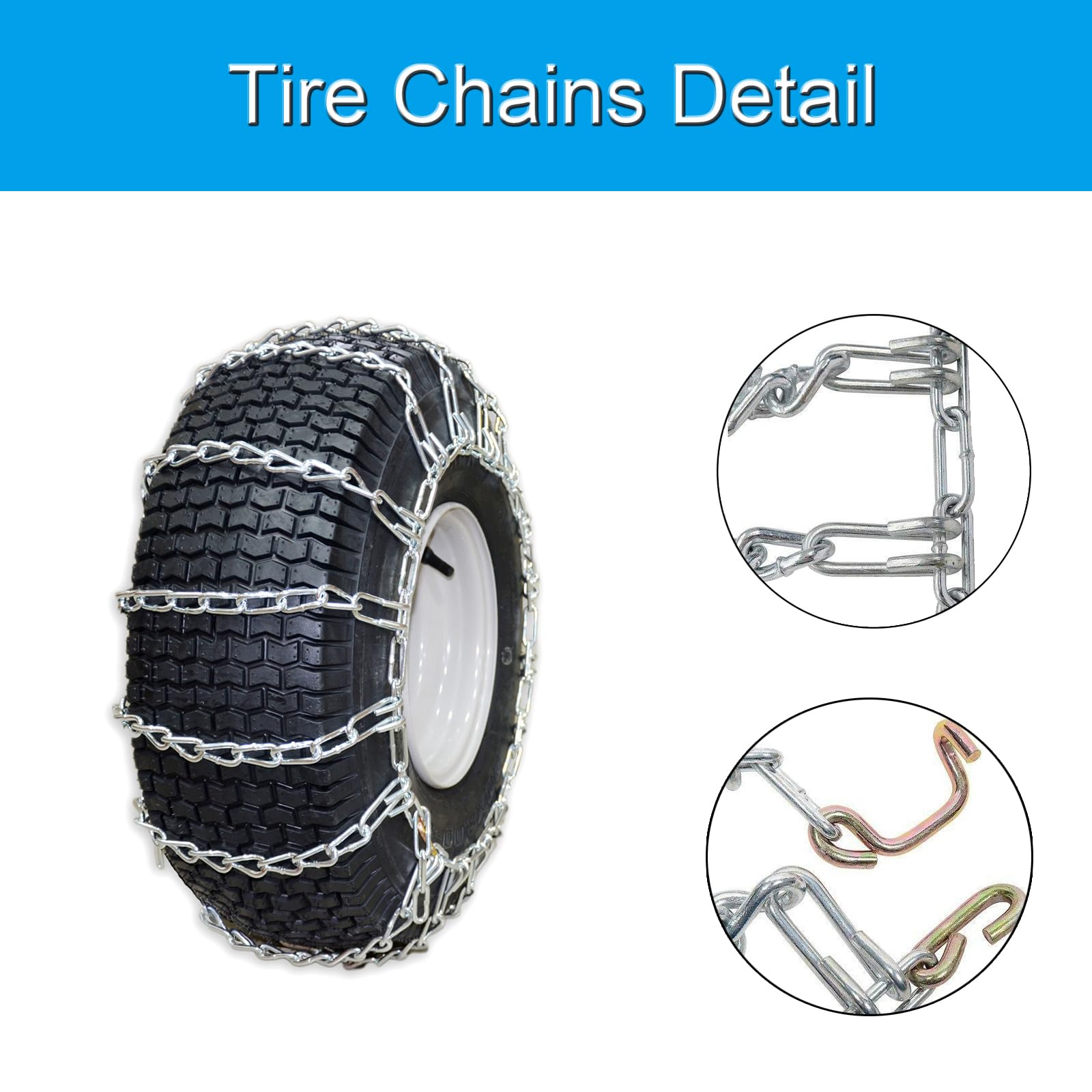 OakTen Set of 2 20x8x10 Tire Chains for Lawn Garden Tractors Mowers and Rider 2-Link Lawn Tractors Tire Chains