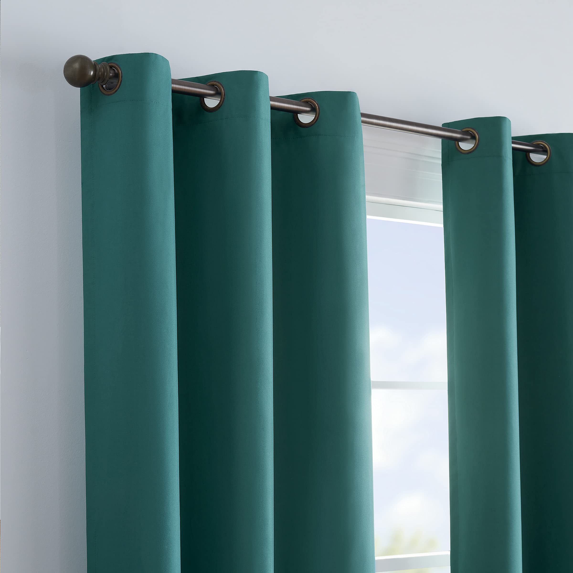 ECLIPSE Microfiber Total Privacy Blackout Thermal Grommet Window Curtain for Bedroom (1 Panel), 42" x 95", Peacock