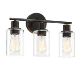Pia Ricco Bathroom Vanity Light Fixtures, 3-Light Bathroom Wall Lights with Clear Glass Shades, Oil Rubbed Bronze Modern Wall Sconce Over Mirror, Bath Wall Sconces for Living Room Bedroom Hallway