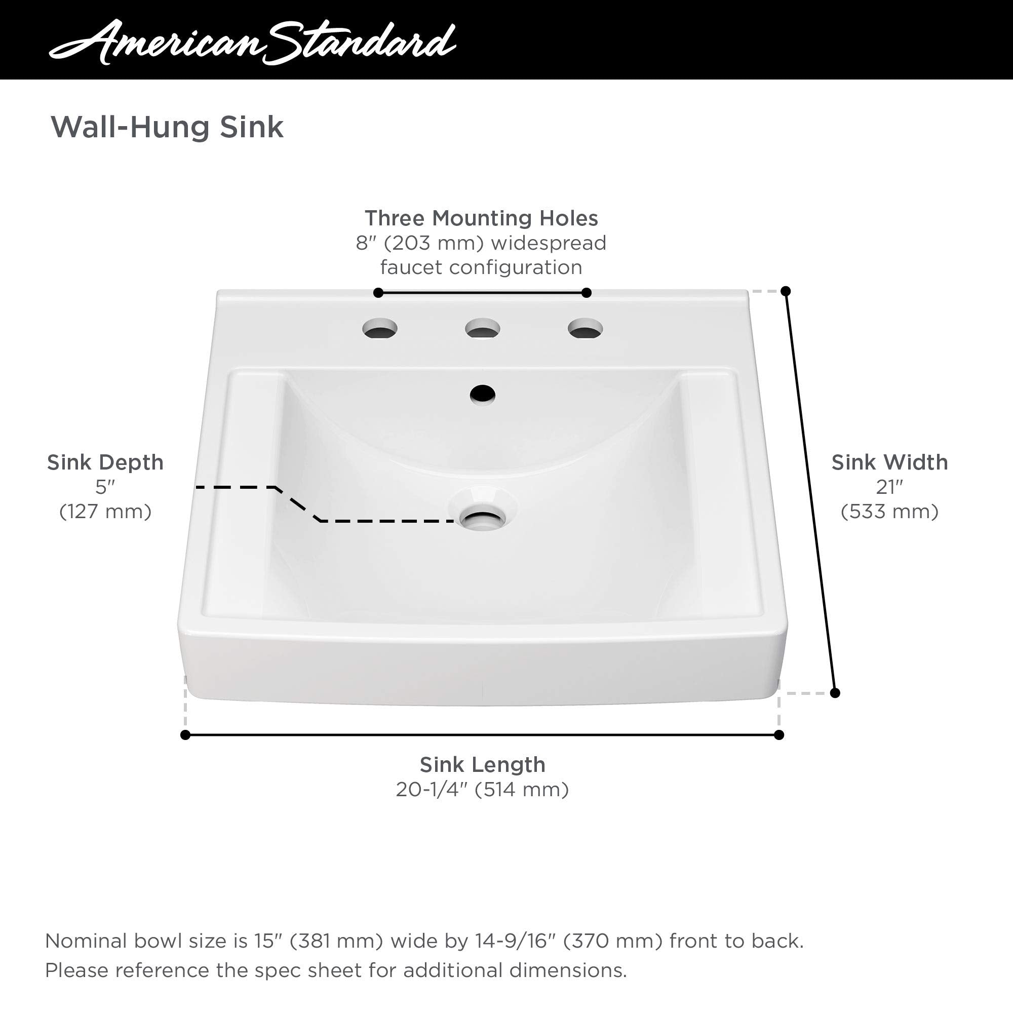 American Standard 9134008EC.020 Decorum Vitreous China Wall-Hung Vessel Sink with 8 in. Widespread Faucet Holes, White