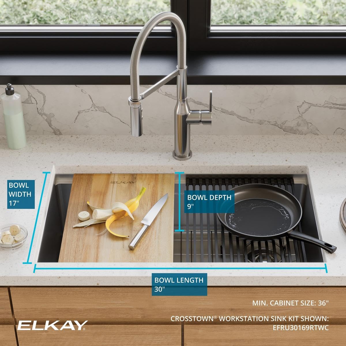 Elkay EFRU30169RTWC Workstation Sink, 31-1/2", 16 Gauge