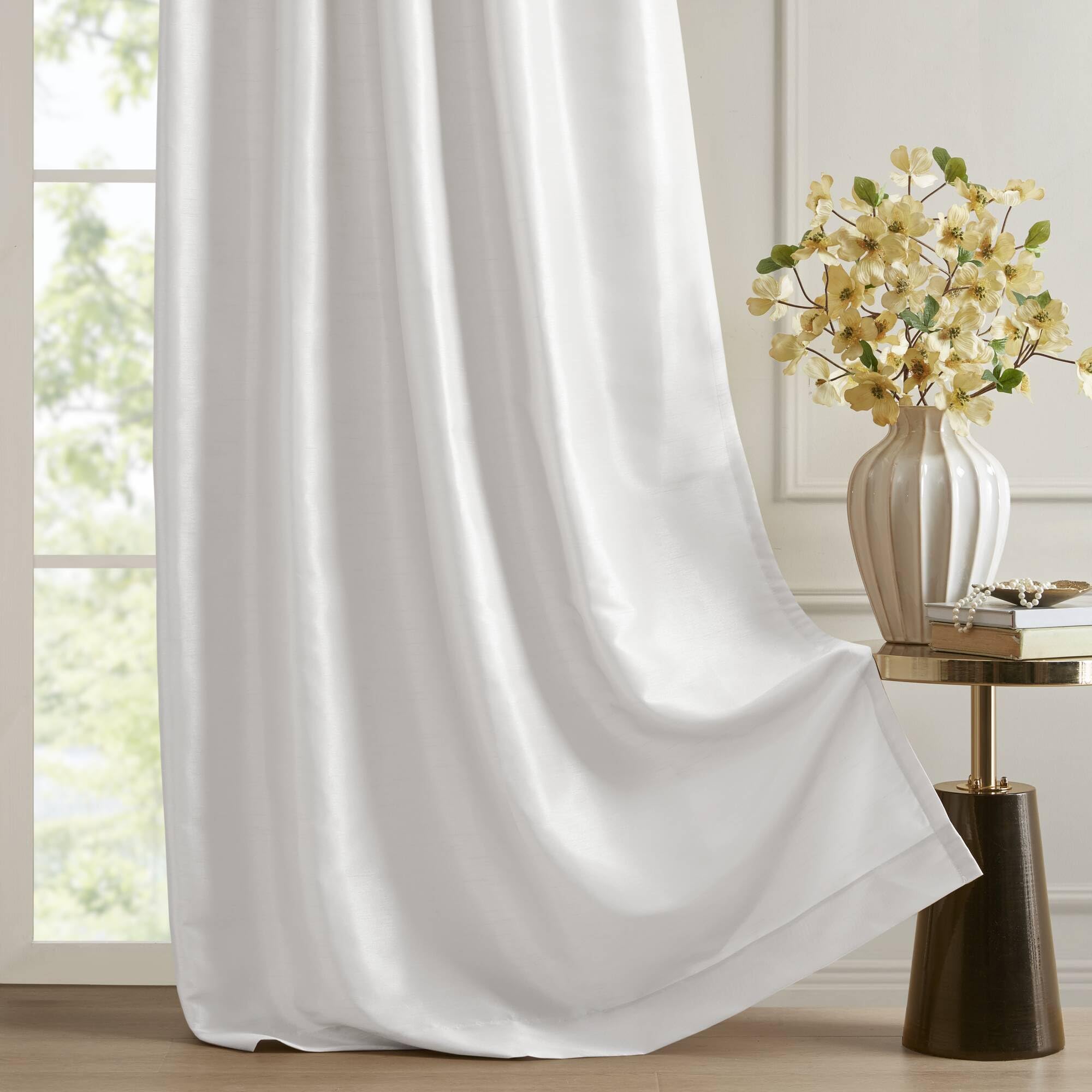 Madison Park Emilia Faux Silk Total Blackout Single Curtain with Privacy Lining, DIY Twist Tab Top, Window Drape for Living Room, Bedroom and Dorm, 95"L x 50"W, White