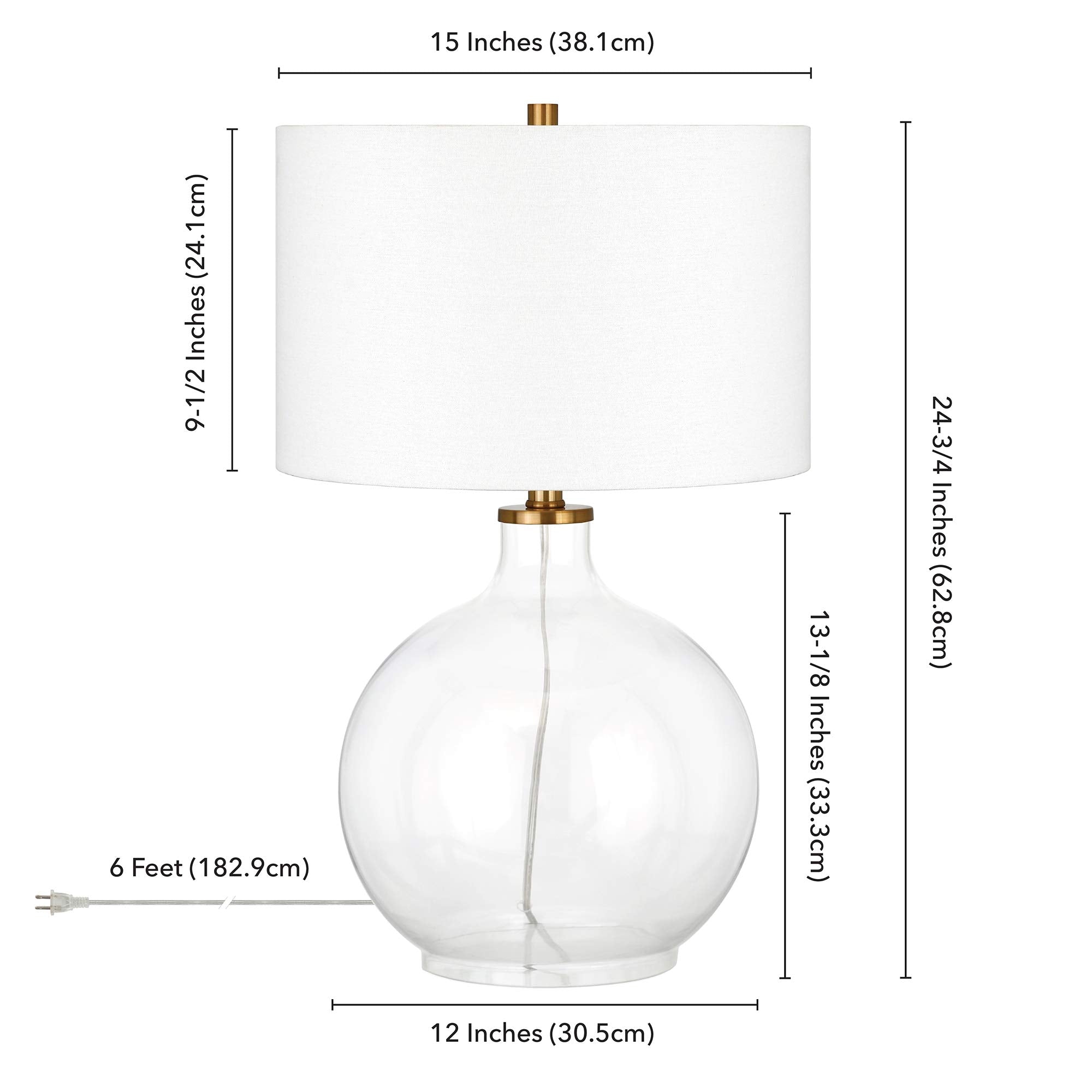 Laelia 24.75" Tall Table Lamp with Fabric Shade in Clear Glass/Brass/White