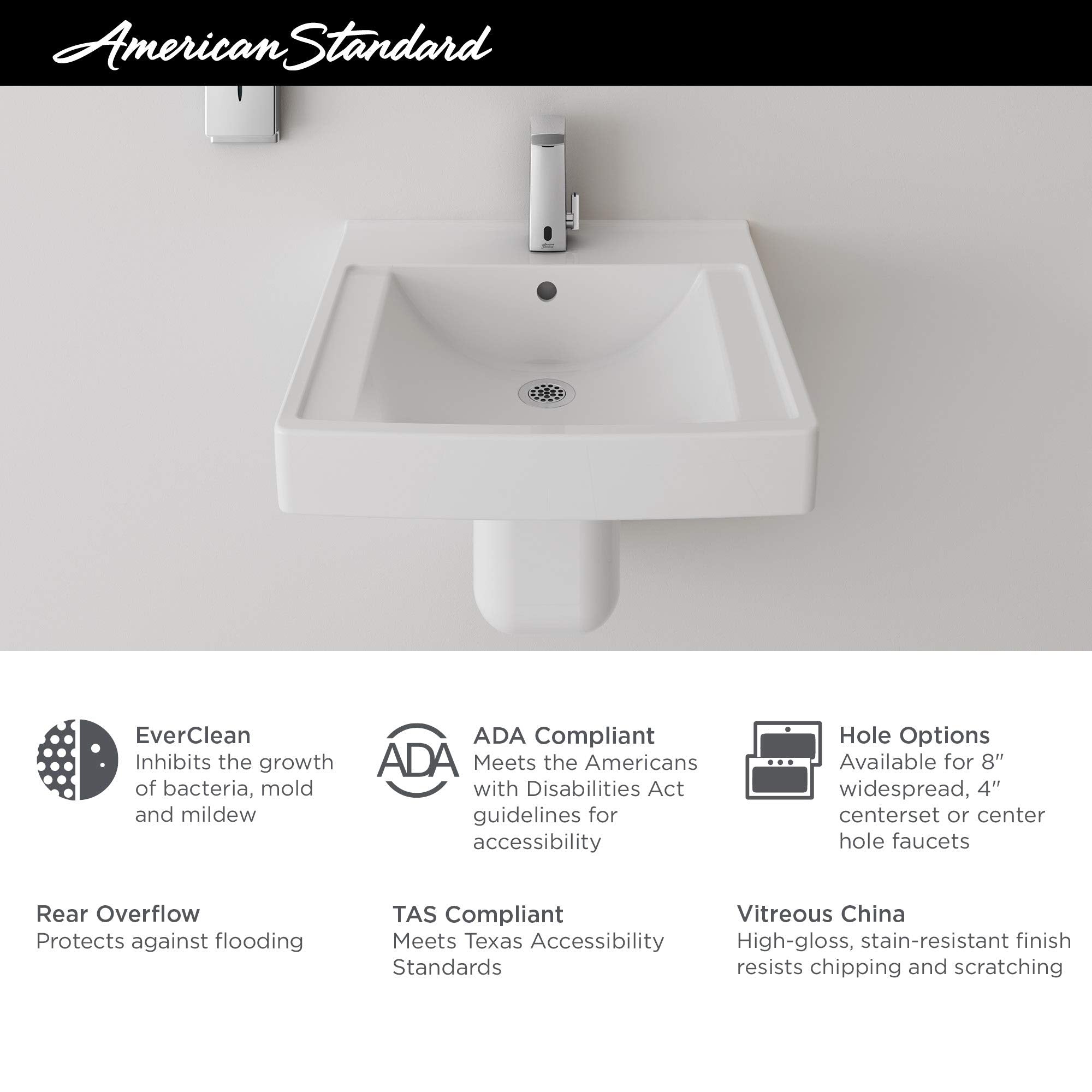 American Standard 9134008EC.020 Decorum Vitreous China Wall-Hung Vessel Sink with 8 in. Widespread Faucet Holes, White