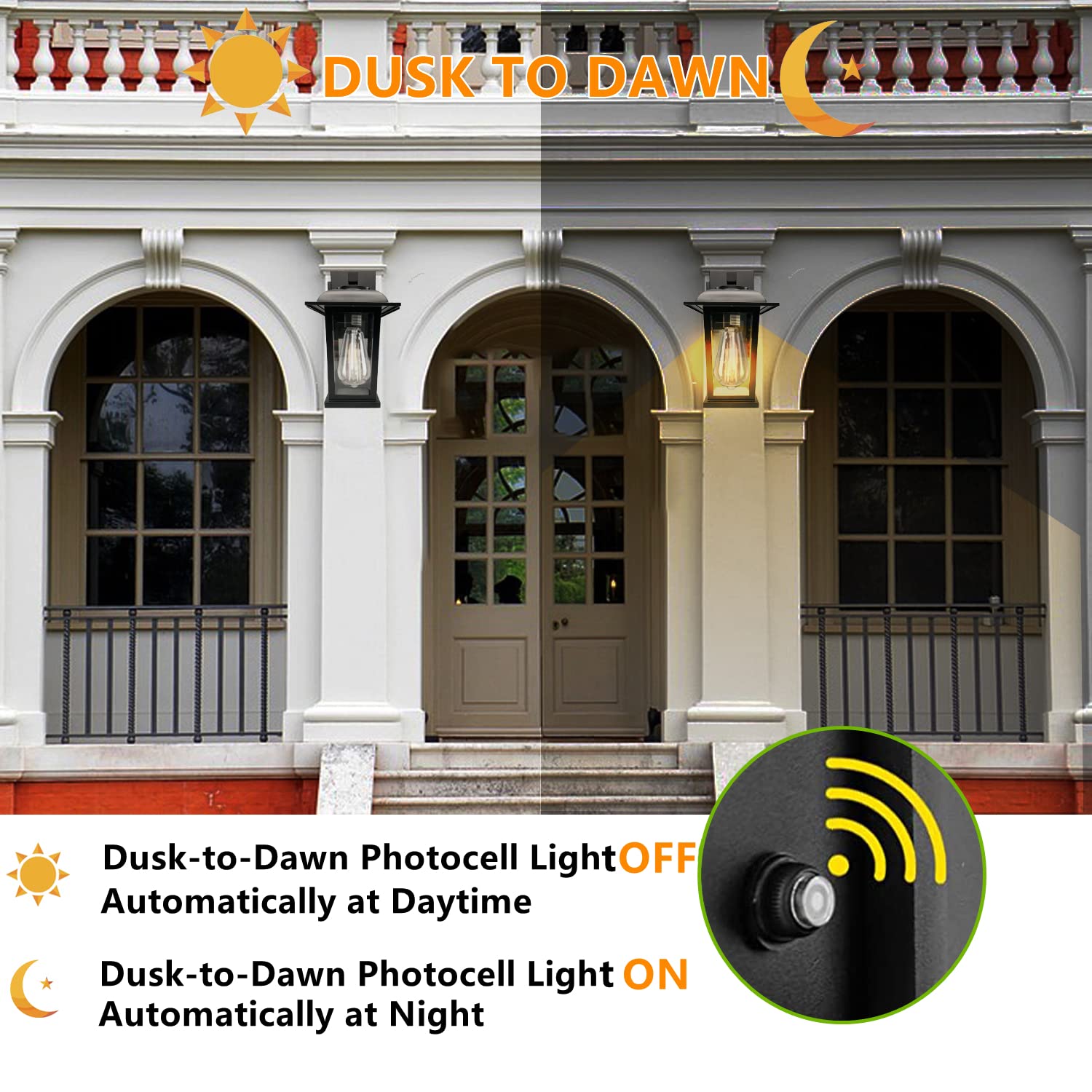 Dusk to Dawn Exterior Porch Lights with 2 GFCi Built-in Outlets [LED Bulb Included] Outdoor Wall Lantern Light with Clear Glass, Outside Waterproof Wall Sconce for Doorway