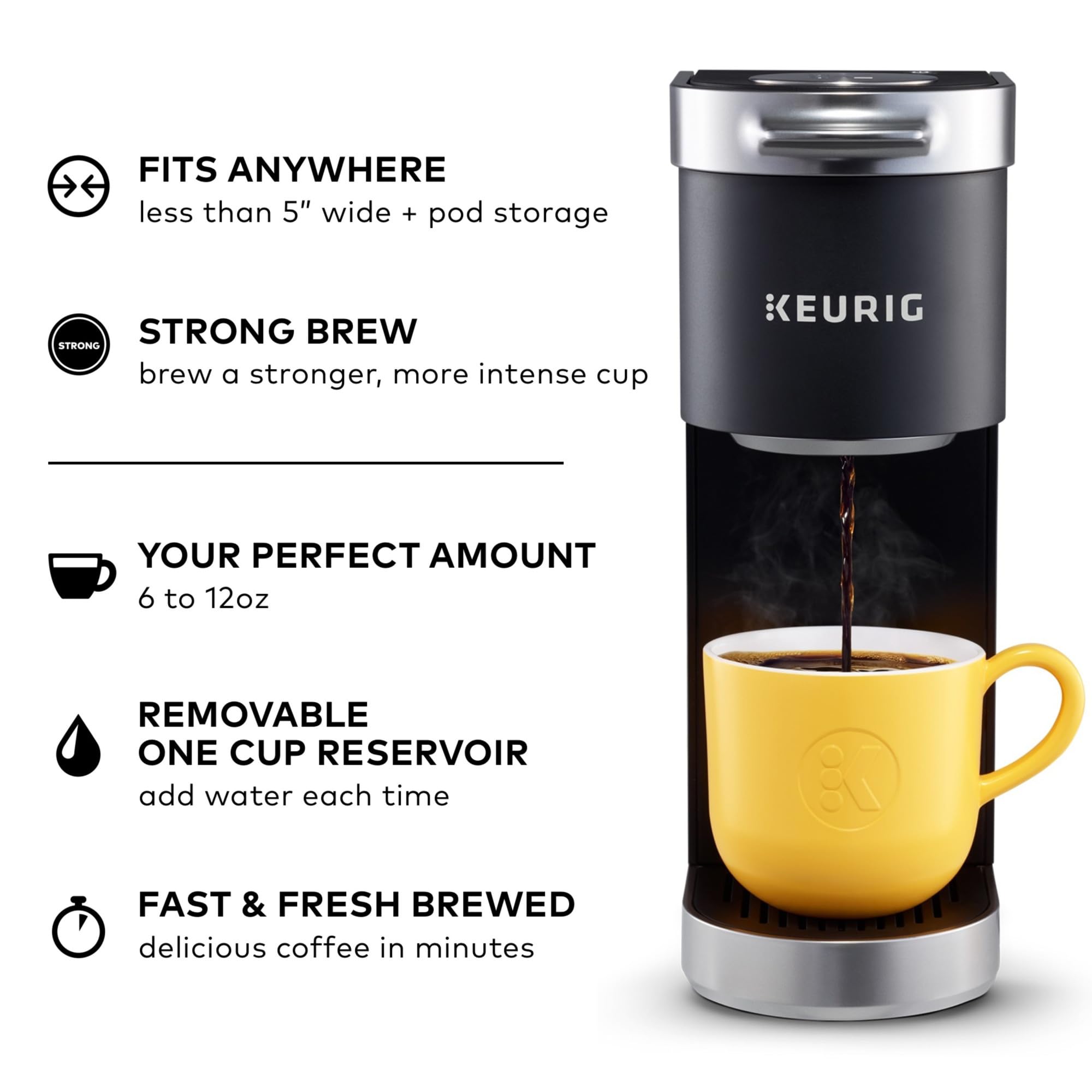 Keurig K-Mini Plus Single Serve K-Cup Pod Coffee Maker, with 6 to 12oz Brew Size, Stores up to 9 K-Cup Pods, Travel Mug Friendly, Matte Black