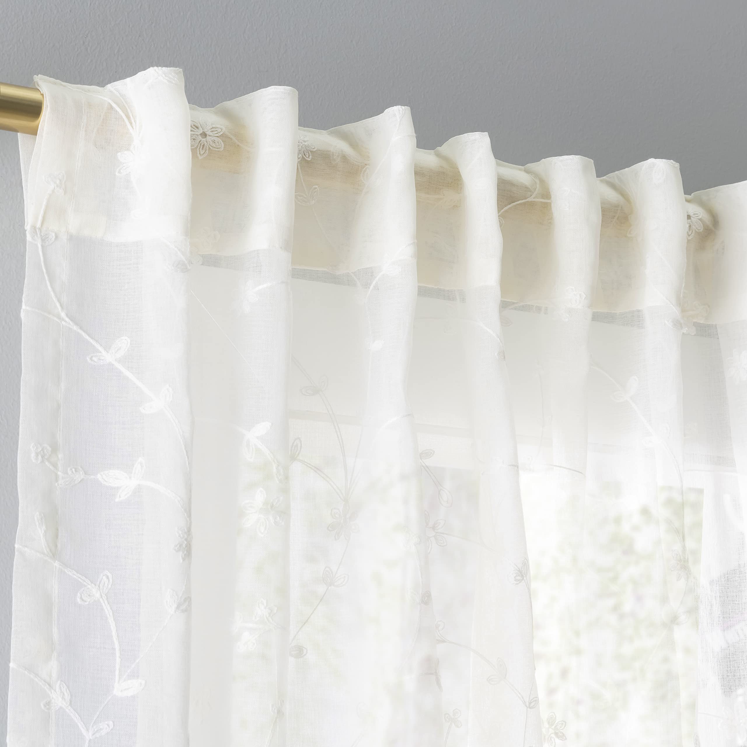 Ricardo | Sheer Blossom Rod Pocket w/Back Tab Panel | 51" W x 84" L | Ivory | Unlined, Semi-Sheer & Embroidered Floral Design | Livingroom, Bedroom, & Dining Room Drapes | 1 Panel | Machine Washable