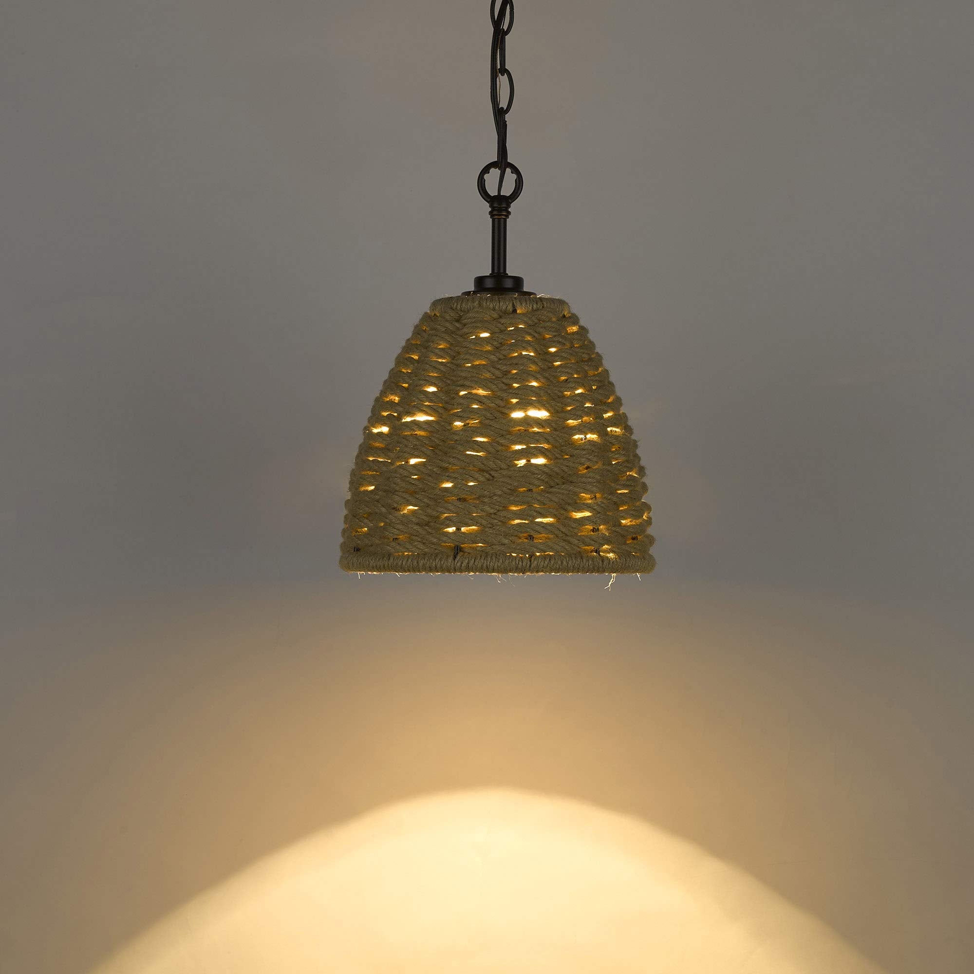 Hathaway Mini Pendant Matte Black With Woven Hemp Rope Shade