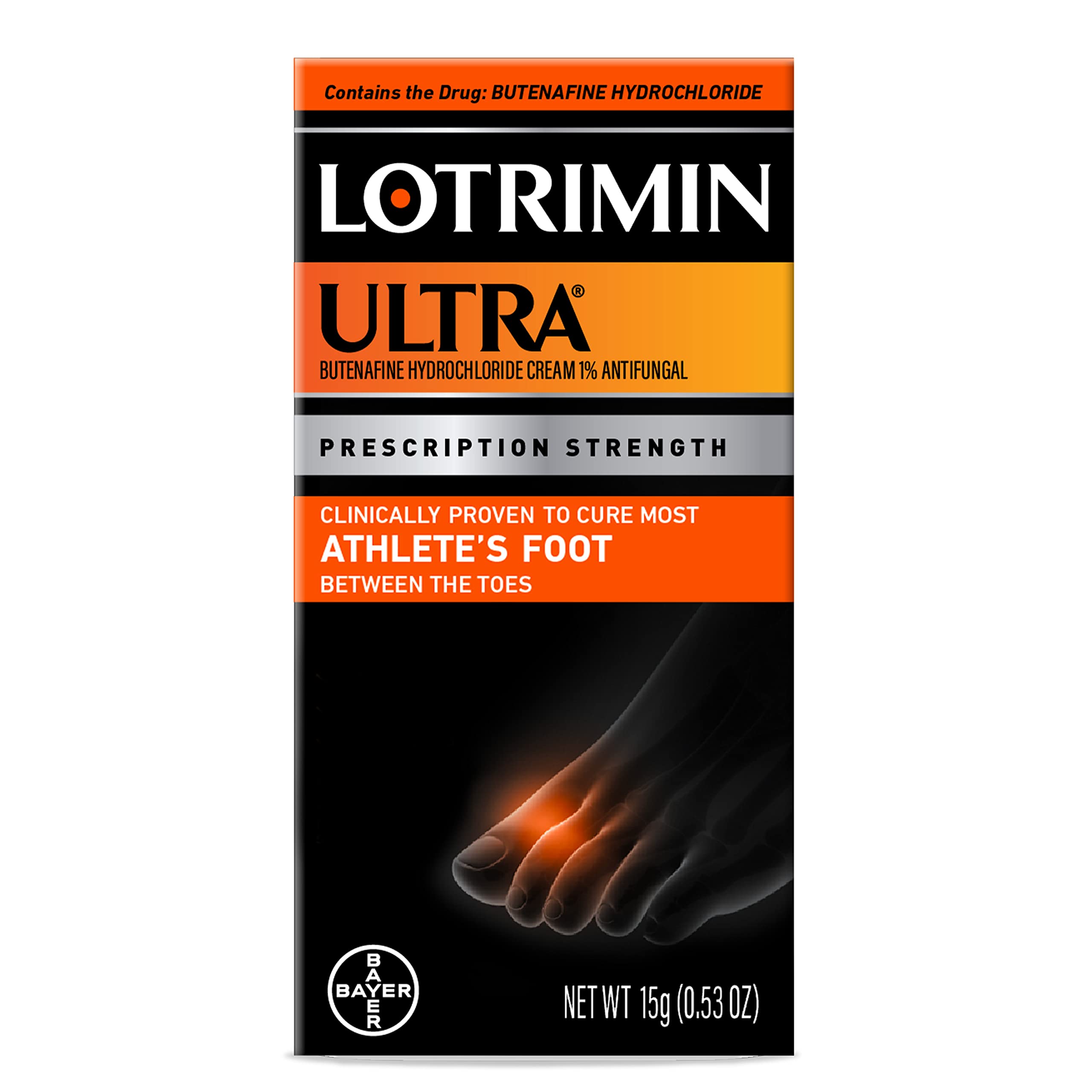 Lotrimin Ultra 1 Week Athlete's Foot Treatment, Prescription Strength Butenafine Hydrochloride 1%, Cures Most Athlete’s Foot Between Toes, Cream, 53 Ounce (15 Grams) (Packaging May Vary)