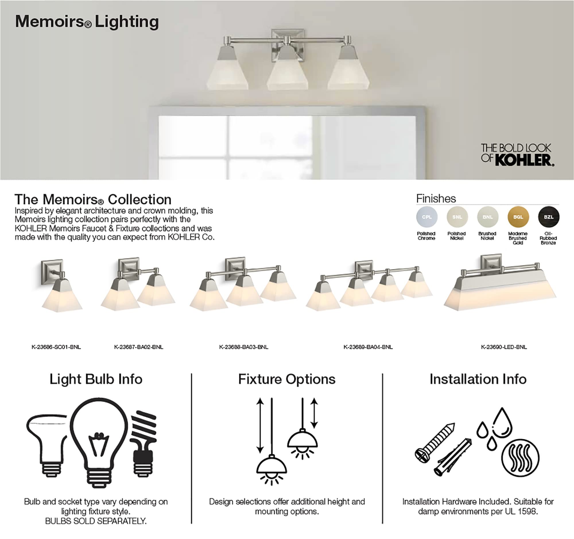 Kohler Lighting 23686-SC01-BNL Kohler Lighting 23686-SC01 Memoirs 6" Wide 1 Light Wall Sconce