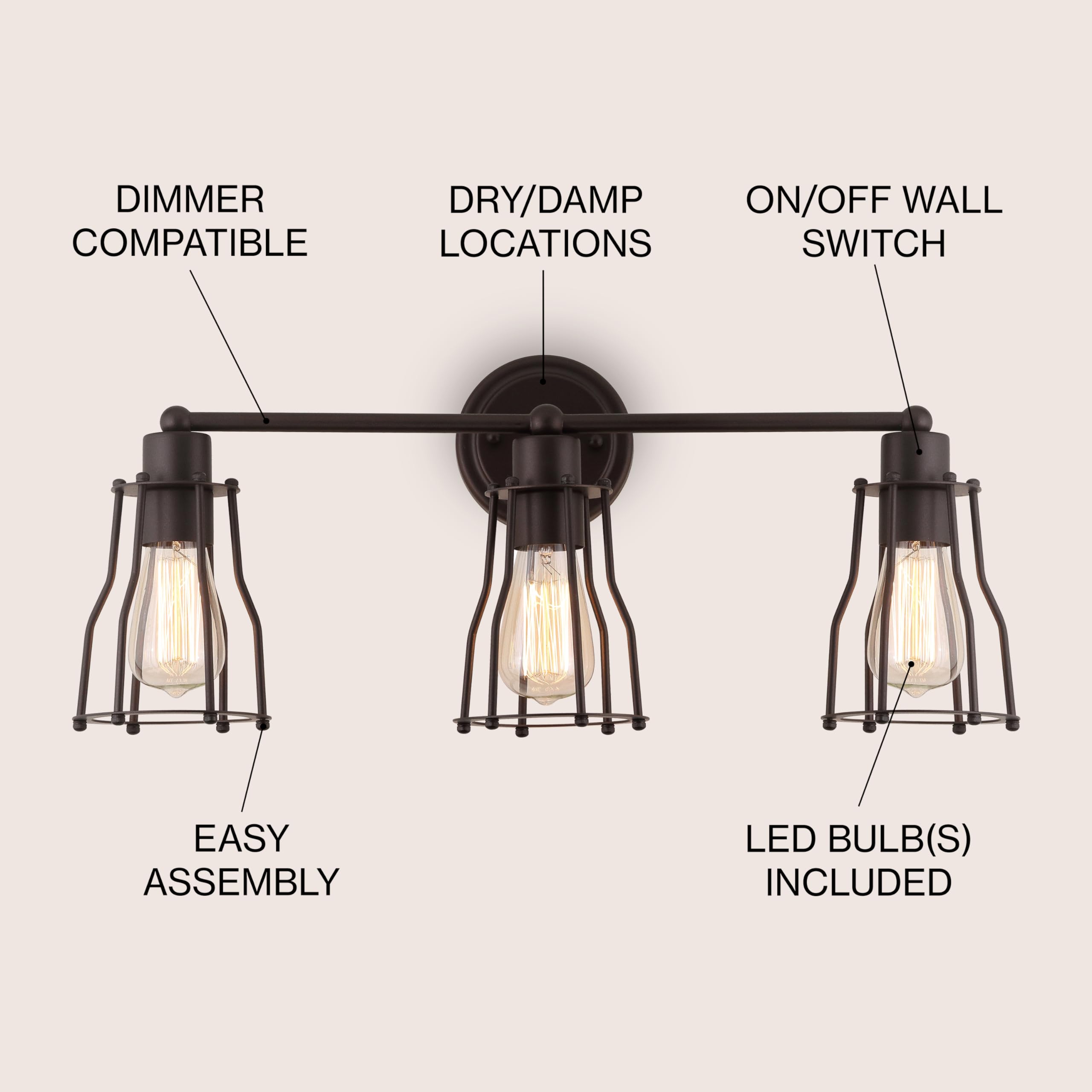 JONATHAN Y JYL7421A Florence 24" 3-light Metal Industrial Vanity Light Contemporary Reversible 2200K EDISON 25W Bulbs Included for Bathroom Hallway Living Room Bedroom Mirror, Oil Rubbed Bronze