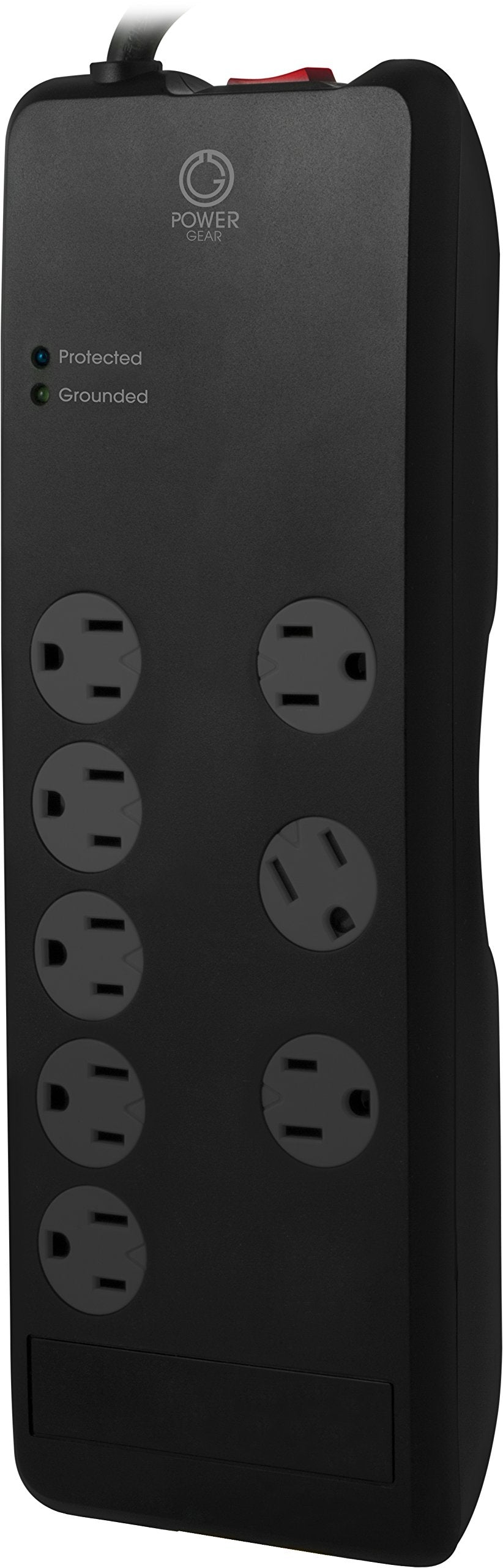 Power Gear 8 Outlet Power Strip Surge Protector, 7 Ft Extension Cord, 2100 Joules, Twist-to-Close Safety Outlet Covers, 3 Adapter-Spaced Outlets, On/Off Switch, Automatic Shutdown, Black, 12996