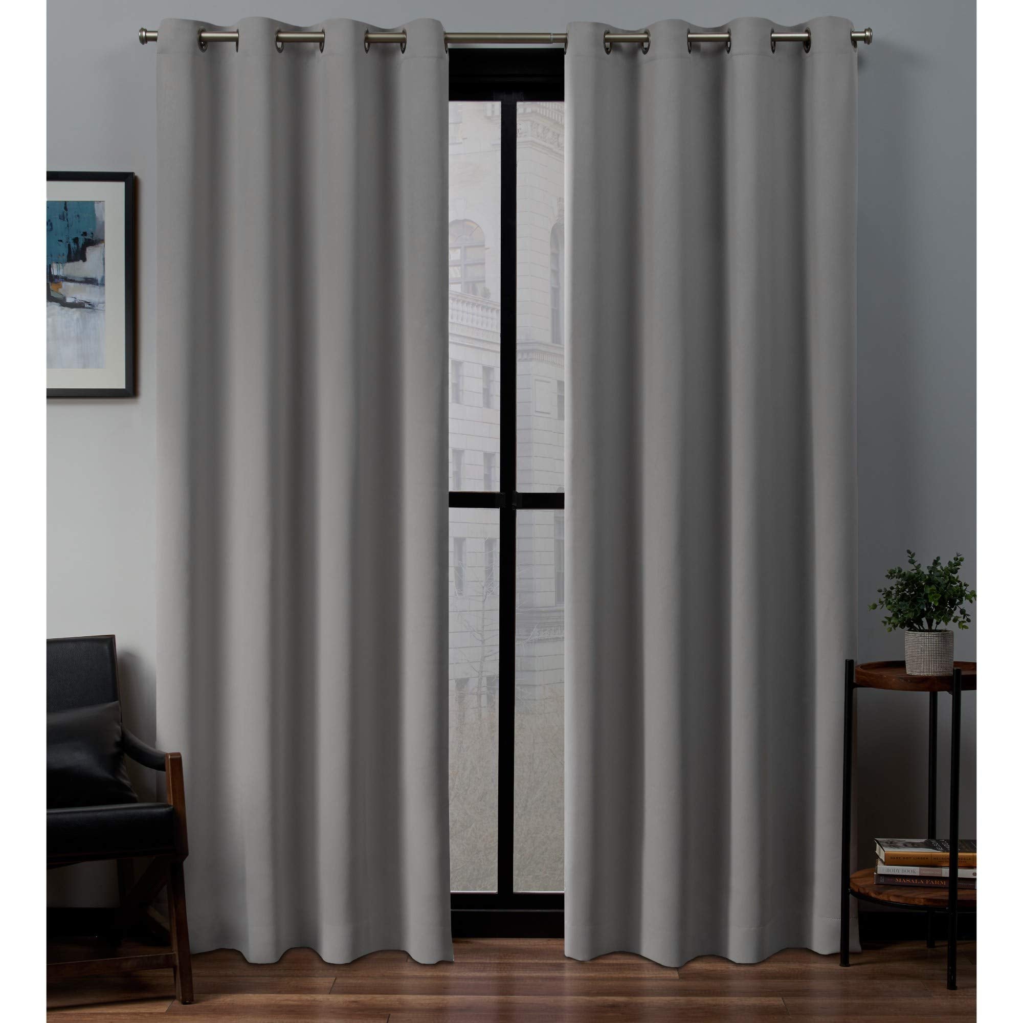 Exclusive Home Sateen Twill Woven Room Darkening Blackout Grommet Top Curtain Panel Pair, 52"x108", Veridian Grey