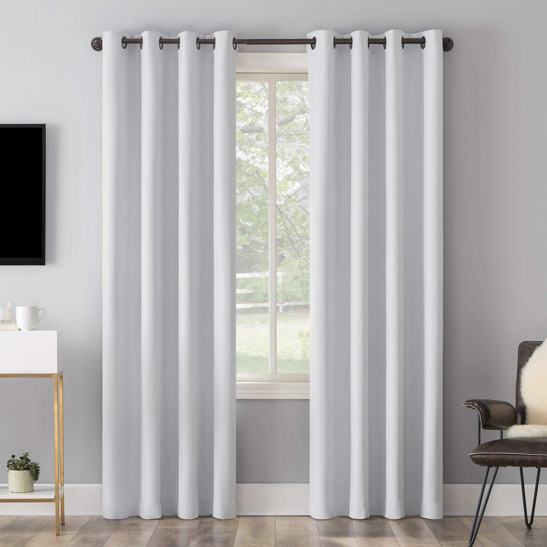 Sun Zero Tyrell Tonal Texture Draft Shield Fleece Insulated Total Blackout Grommet Curtain Panel, 50" x 63", Dove White