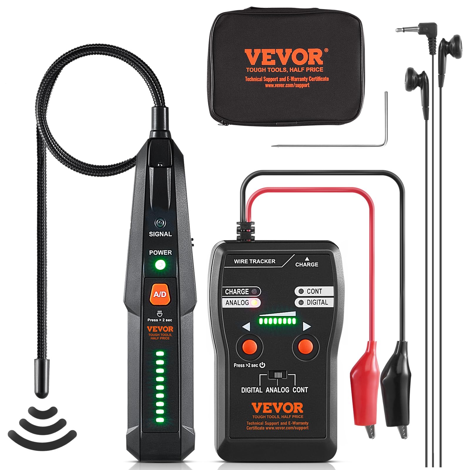 VEVOR Underground Cable Locator, 6.5Ft Max Detection Depth Wire Tracer Break Detector Finder with Earphone, 3280Ft Max. Detection Length Cable Tester for Pet Fence Buried Sprinkler Valve Irrigation