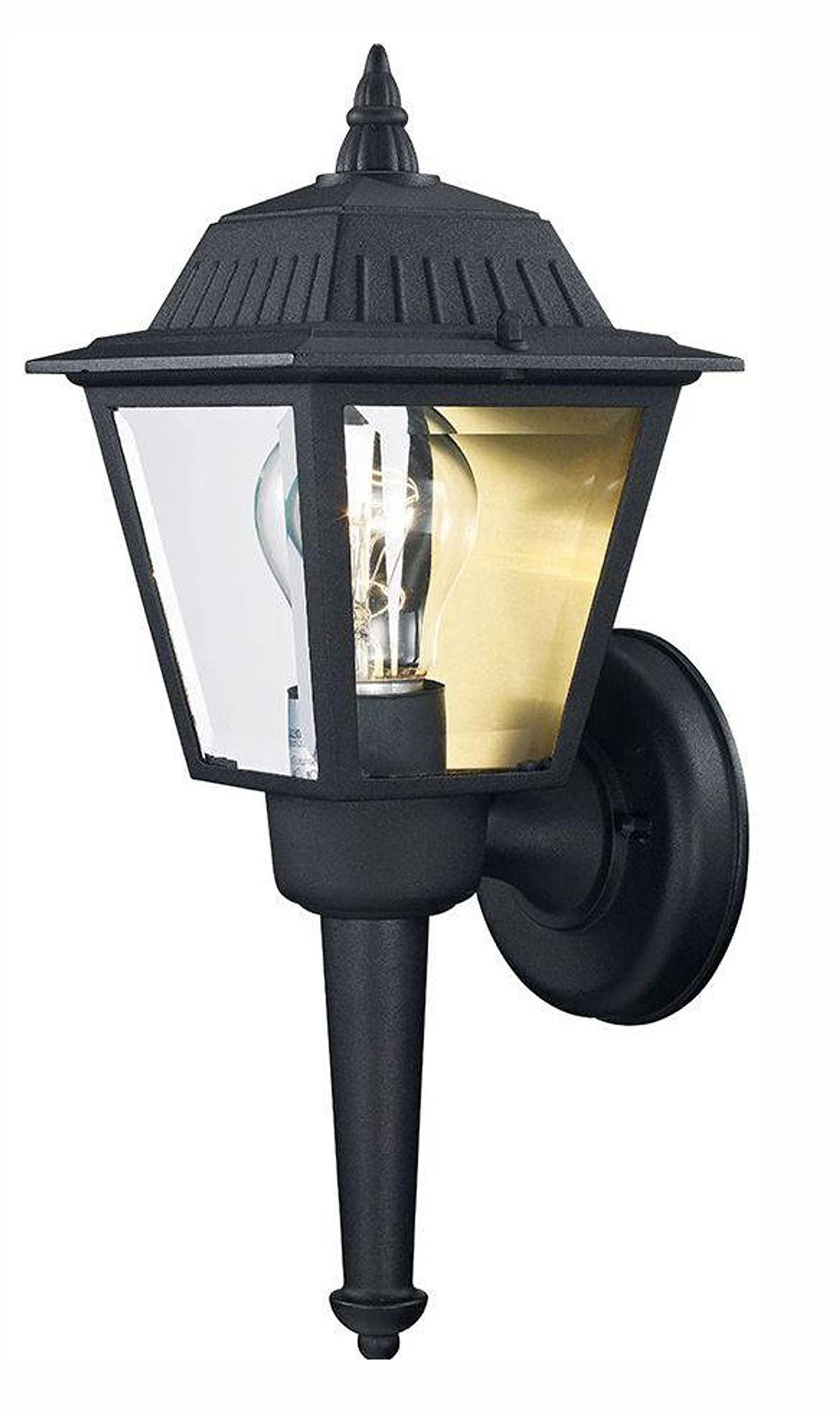 1-Light Black Outdoor Sconce Lantern with Clear Glass