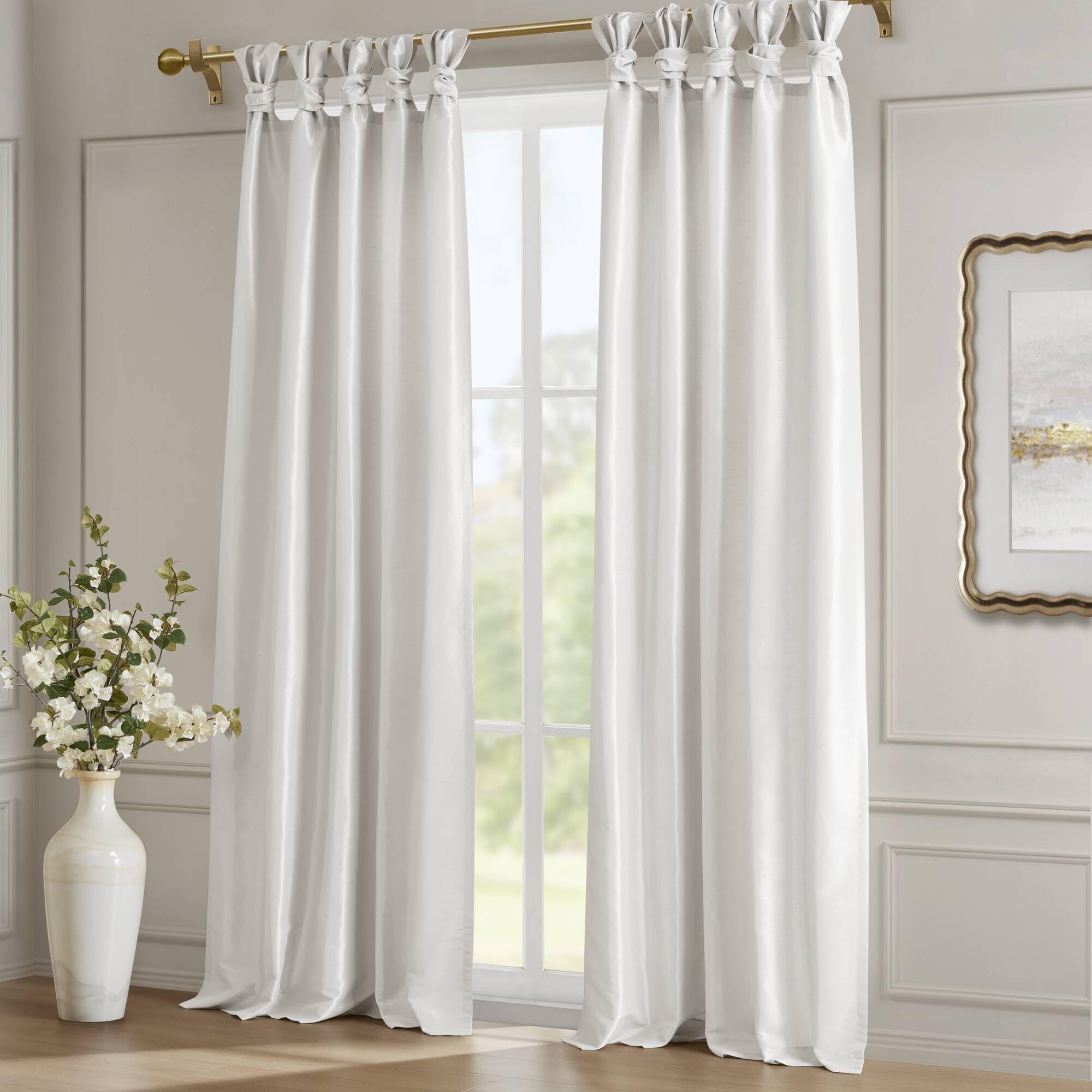 Madison Park Emilia Faux Silk Total Blackout Single Curtain with Privacy Lining, DIY Twist Tab Top, Window Drape for Living Room, Bedroom and Dorm, 95"L x 50"W, White