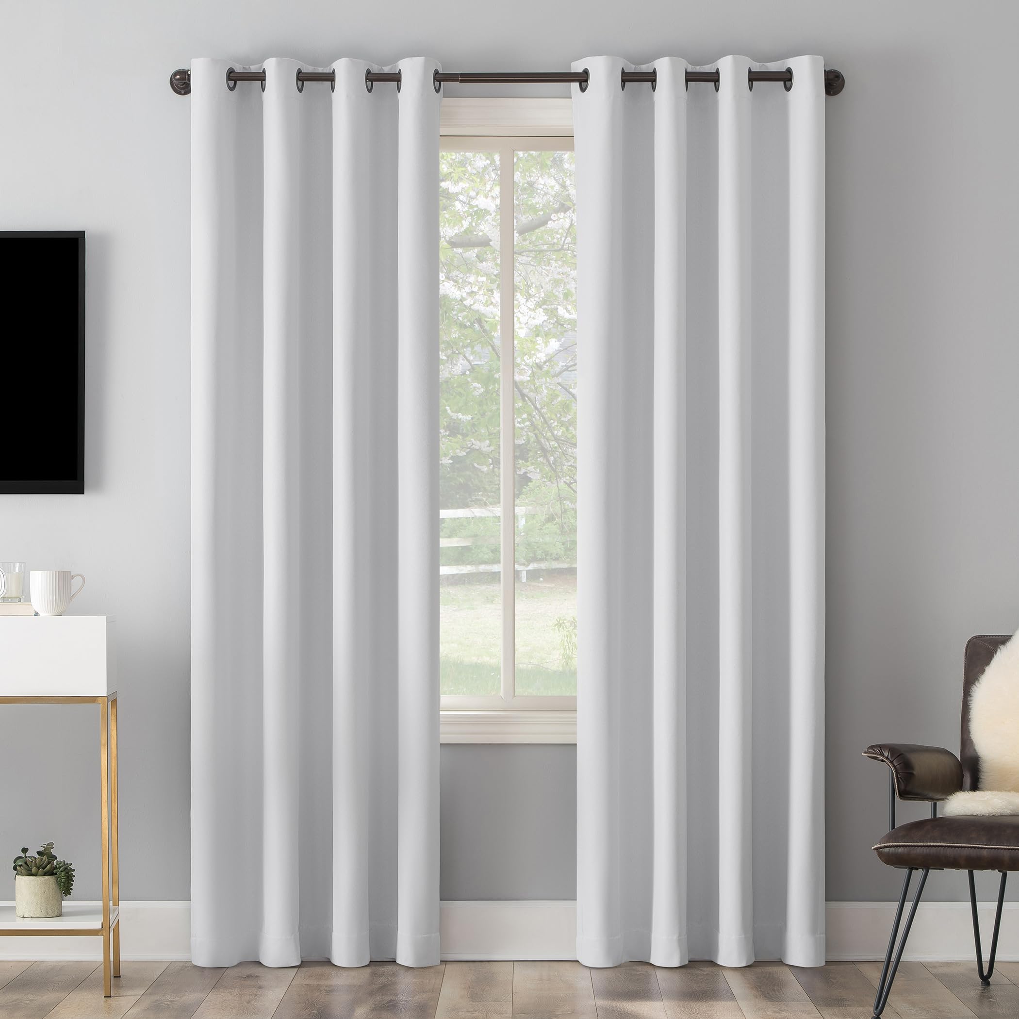 Sun Zero Tyrell Tonal Texture Draft Shield Fleece Insulated Total Blackout Grommet Curtain Panel, 50" x 96", Dove White