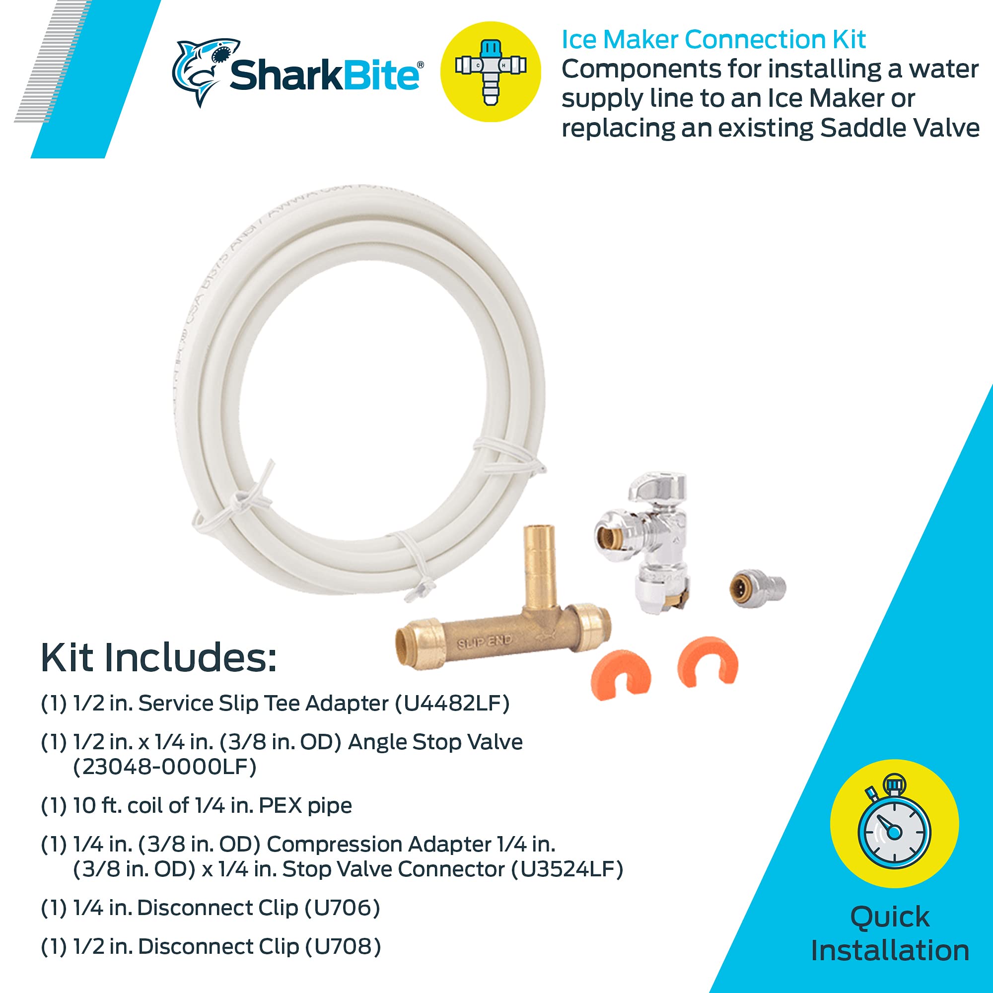 SharkBite Faucet Connection Kit with Angle Stops, Push to Connect Brass Plumbing Fittings, PEX Pipe, Copper, CPVC, PE-RT, 25087