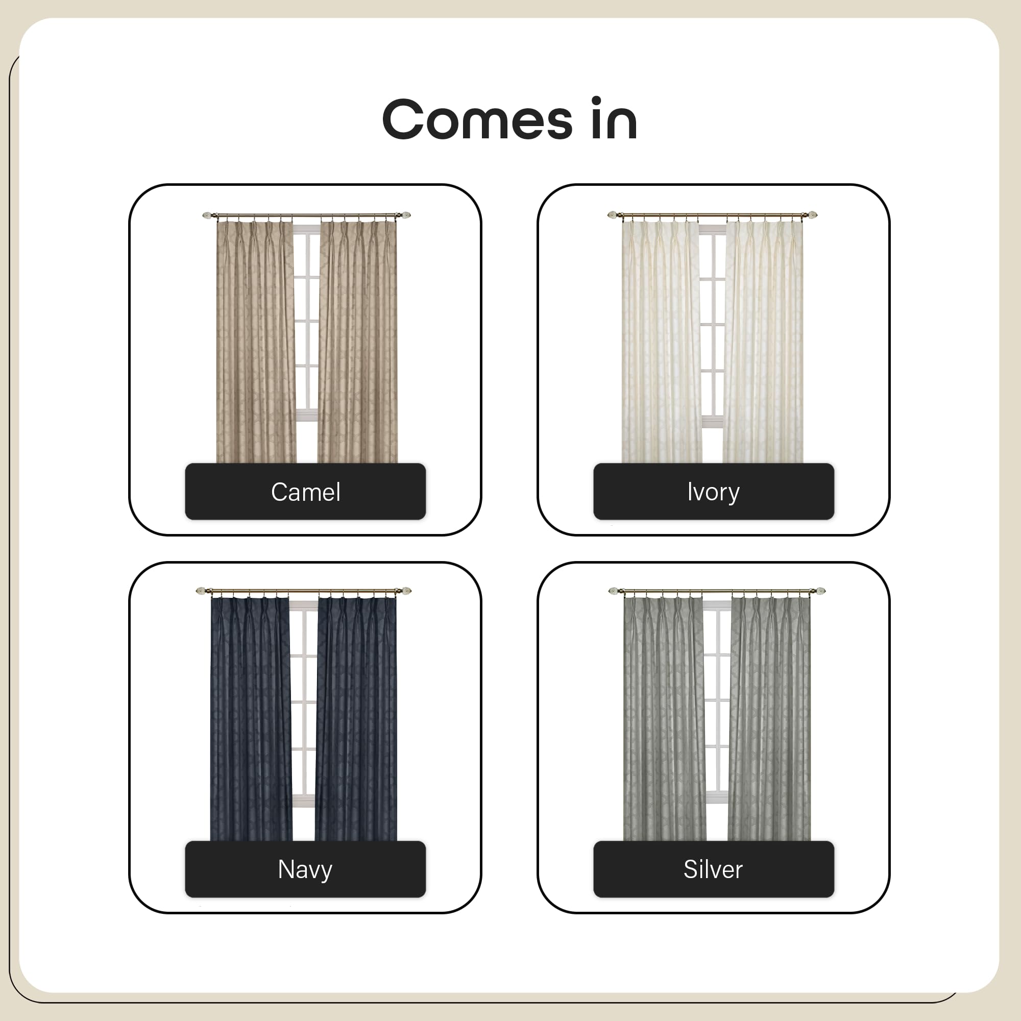 ACHIM Windsor Room Darkening Pinch Pleat Panel Window Curtains - 34 x 84 Inch (Ivory) - Polyester Soft Window Panel Blackout Drapes - Pleated Window Shades for Bedroom & Living Room Home Decor
