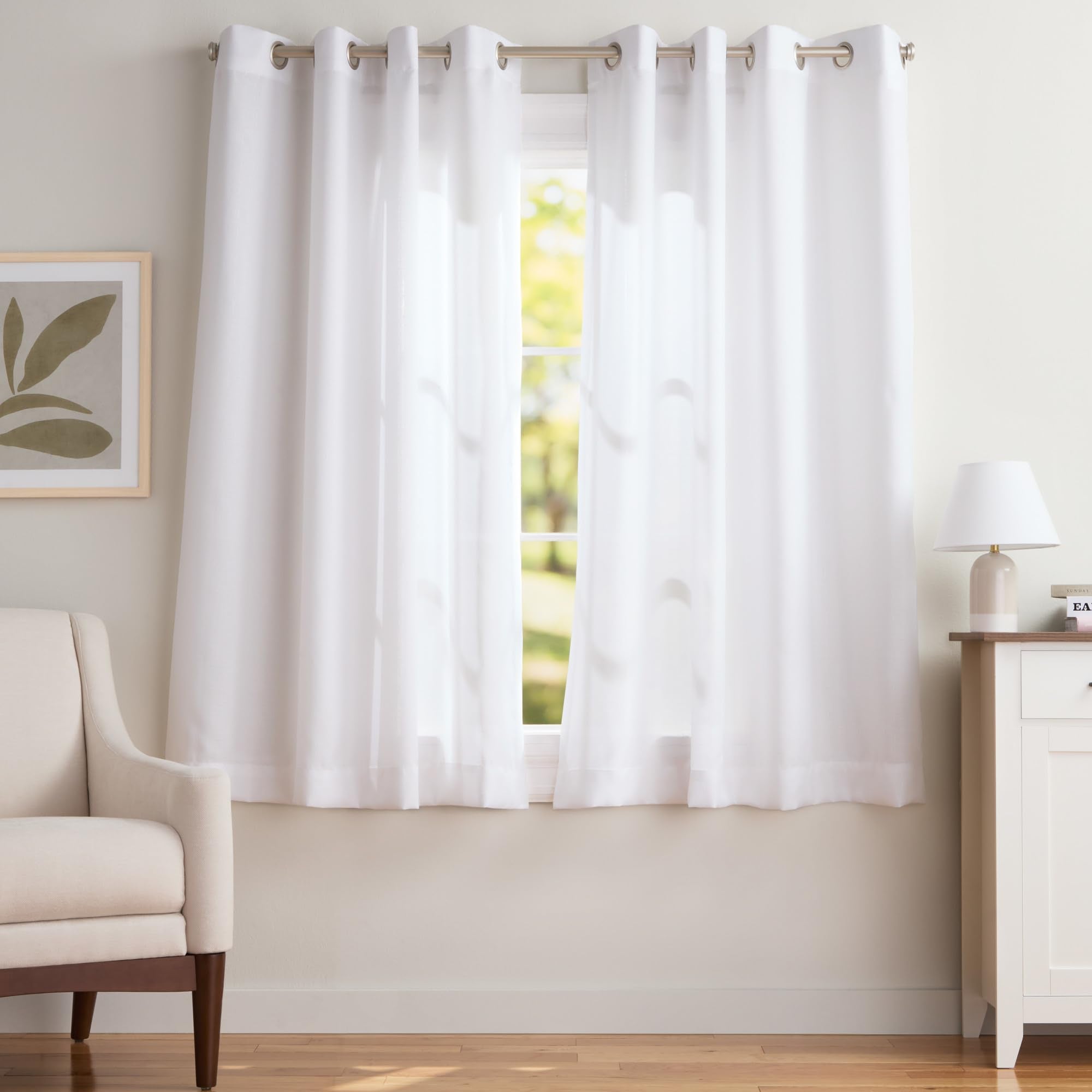 Exclusive Home Loha Linen Grommet Top Curtain Panel Pair, 54"x63", Winter White
