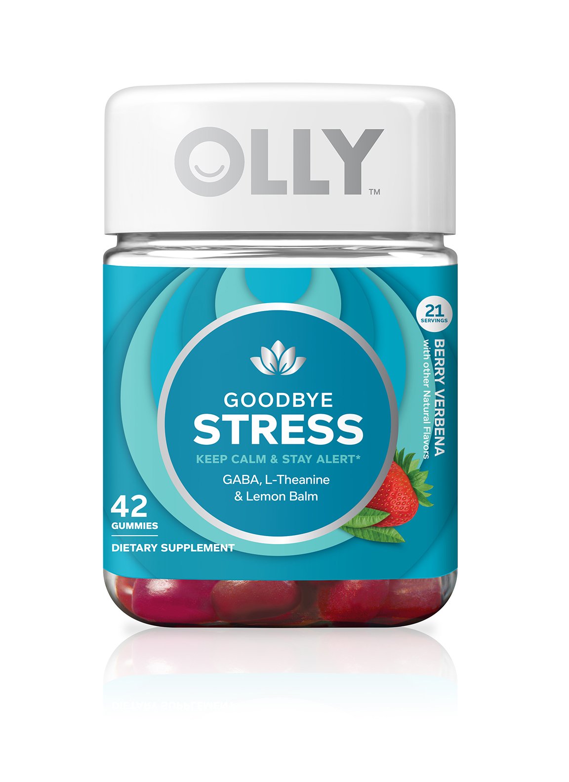 OLLY Goodbye Stress Gummy Supplement, with GABA, L-THEANINE and Lemon Balm; Berry Verbena; 42 Count, 21 Day Supply (Packaging May Vary)