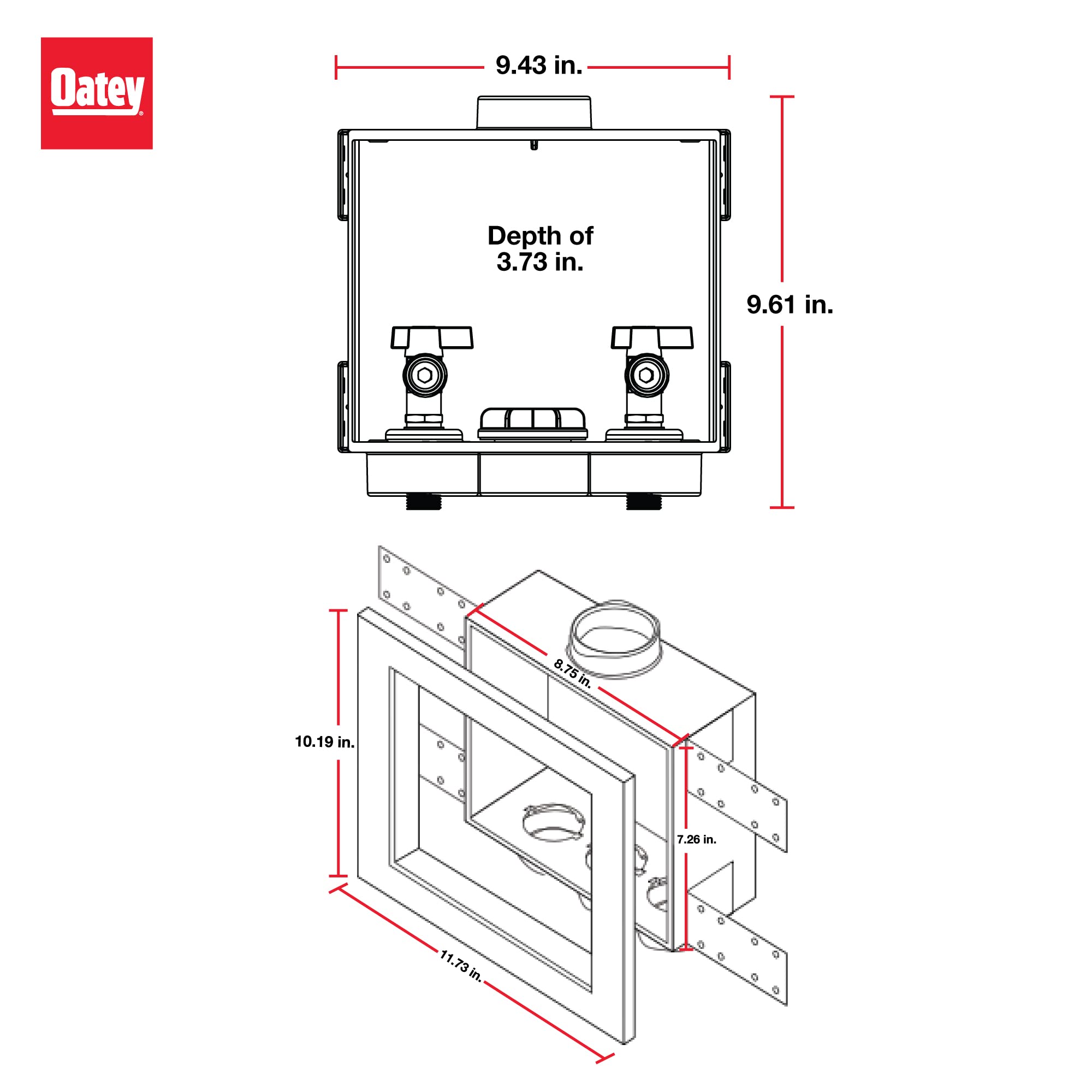 Oatey 38529 Quadtro, 1/4 Turn, Copper Washing Machine Outlet Box,White