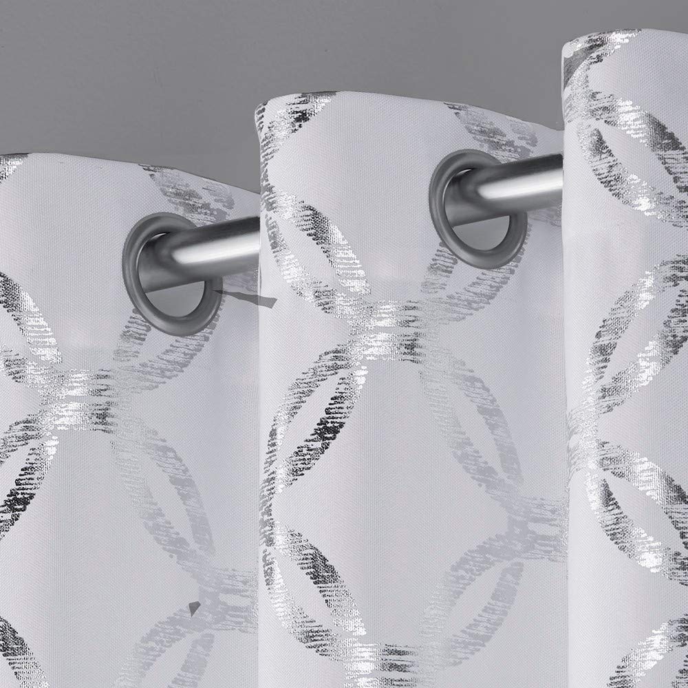 EXCLUSIVE HOME Modo Metallic Geometric Grommet Top Curtain Panel Pair, 54"x84", Winter White