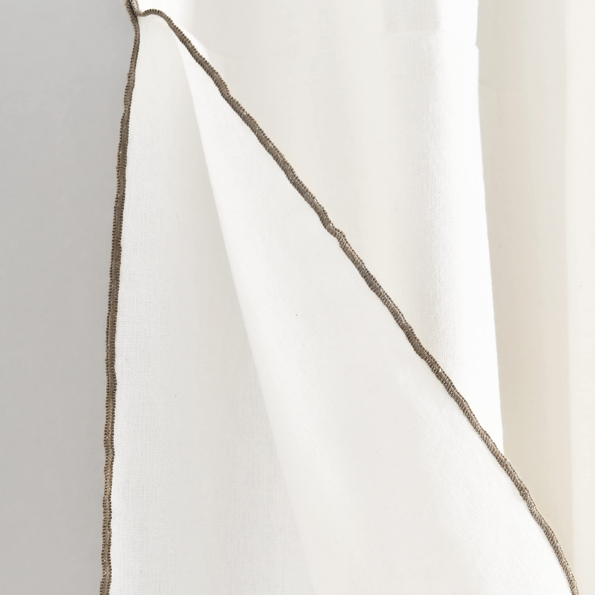 Lush Decor Modern Faux Linen Embroidered Edge with Attached Valance Window Curtain Panels Pair 52" W x 84" L Linen - Linen Curtains for Living Room