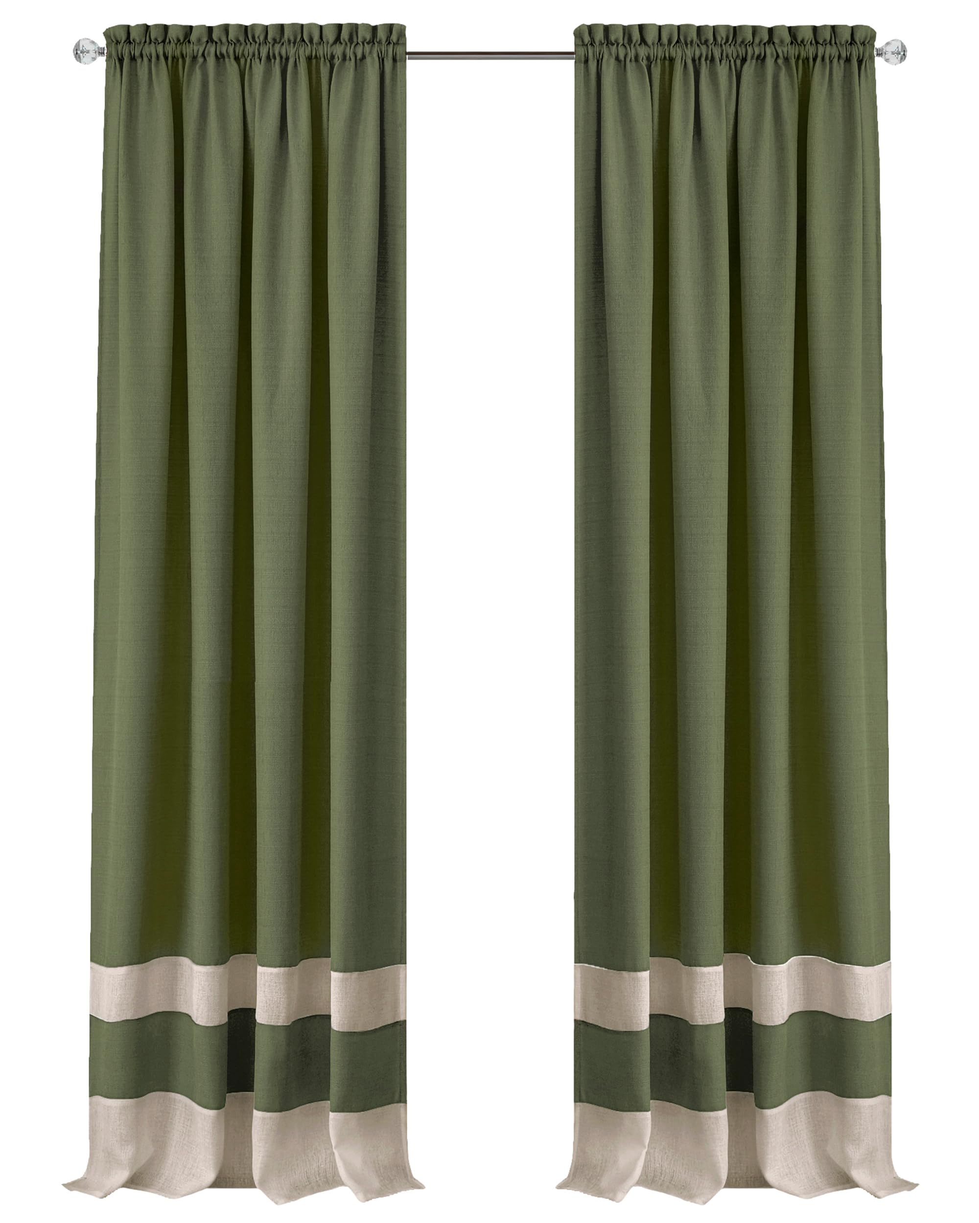 ACHIM Light Filtering Curtain Panel for Windows - 52 x 84 - Lightweight Rod Pocket Drapes for Bedroom, Living Room - Polyester, Machine Washable - Green/Camel