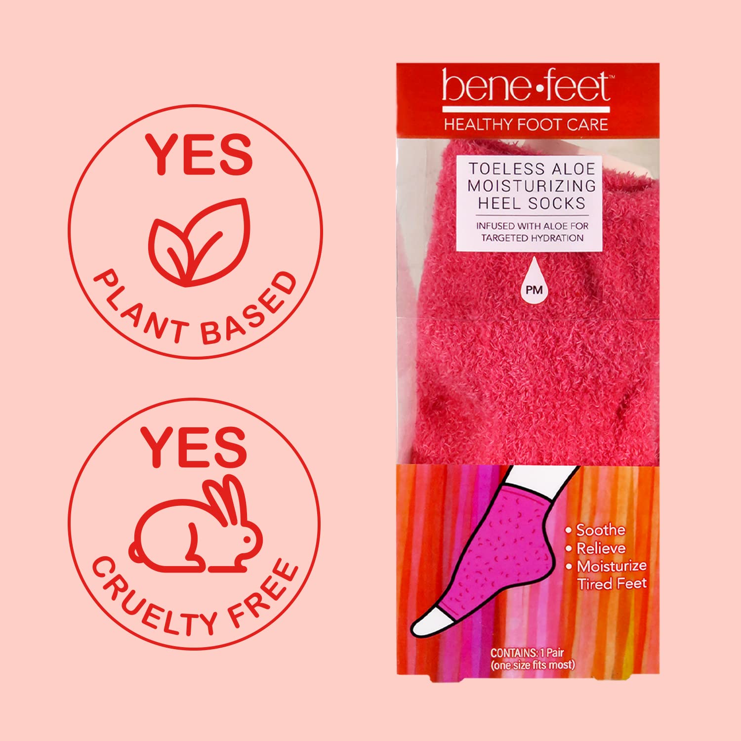 Benefeet Toeless Aloe Moisturizing Heel Socks - Effective Overnight Foot Rejuvenation - Infused with Coconut Oil, Aloe and Jojoba Seed Oil - 1 Pair