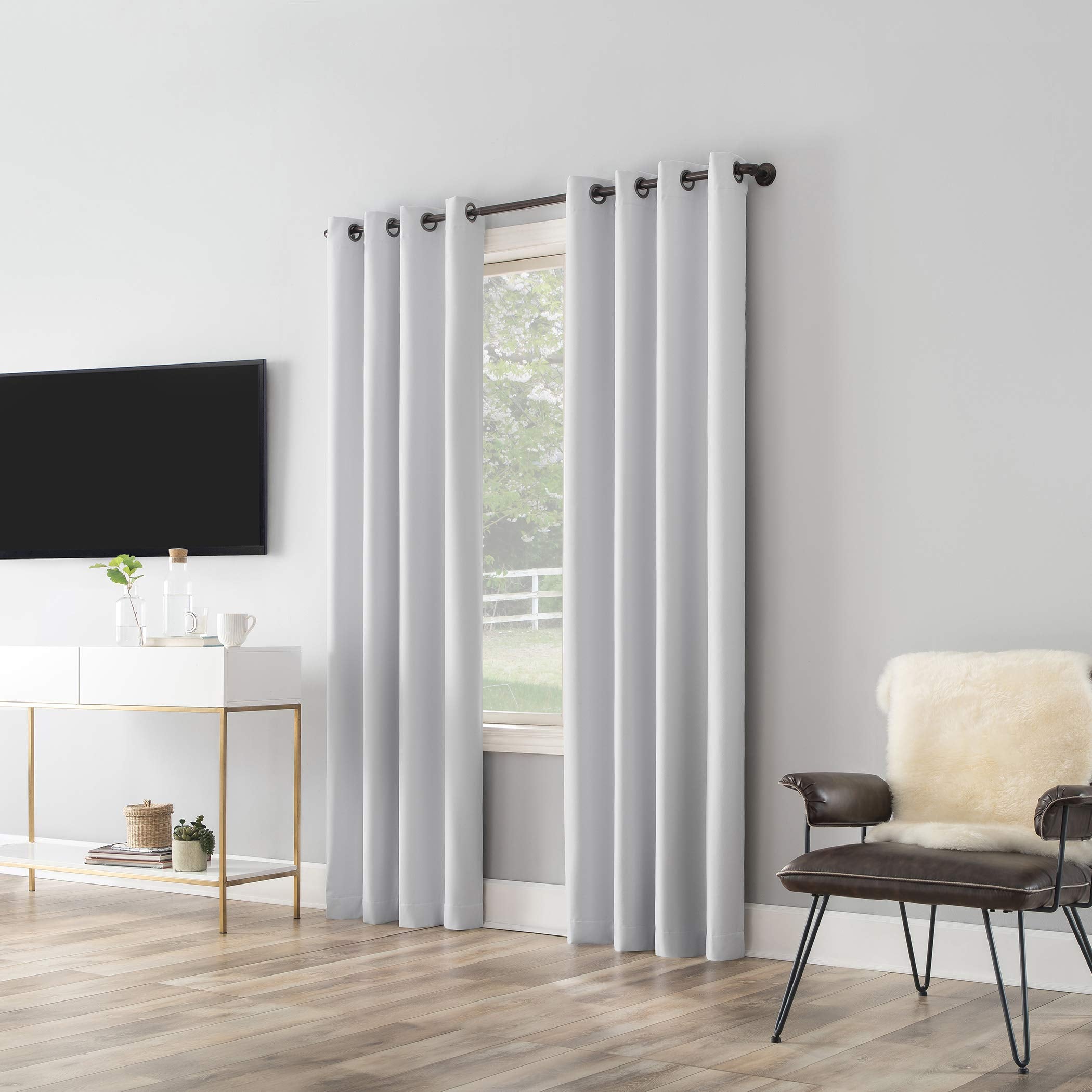 Sun Zero Tyrell Tonal Texture Draft Shield Fleece Insulated Total Blackout Grommet Curtain Panel, 50" x 63", Dove White