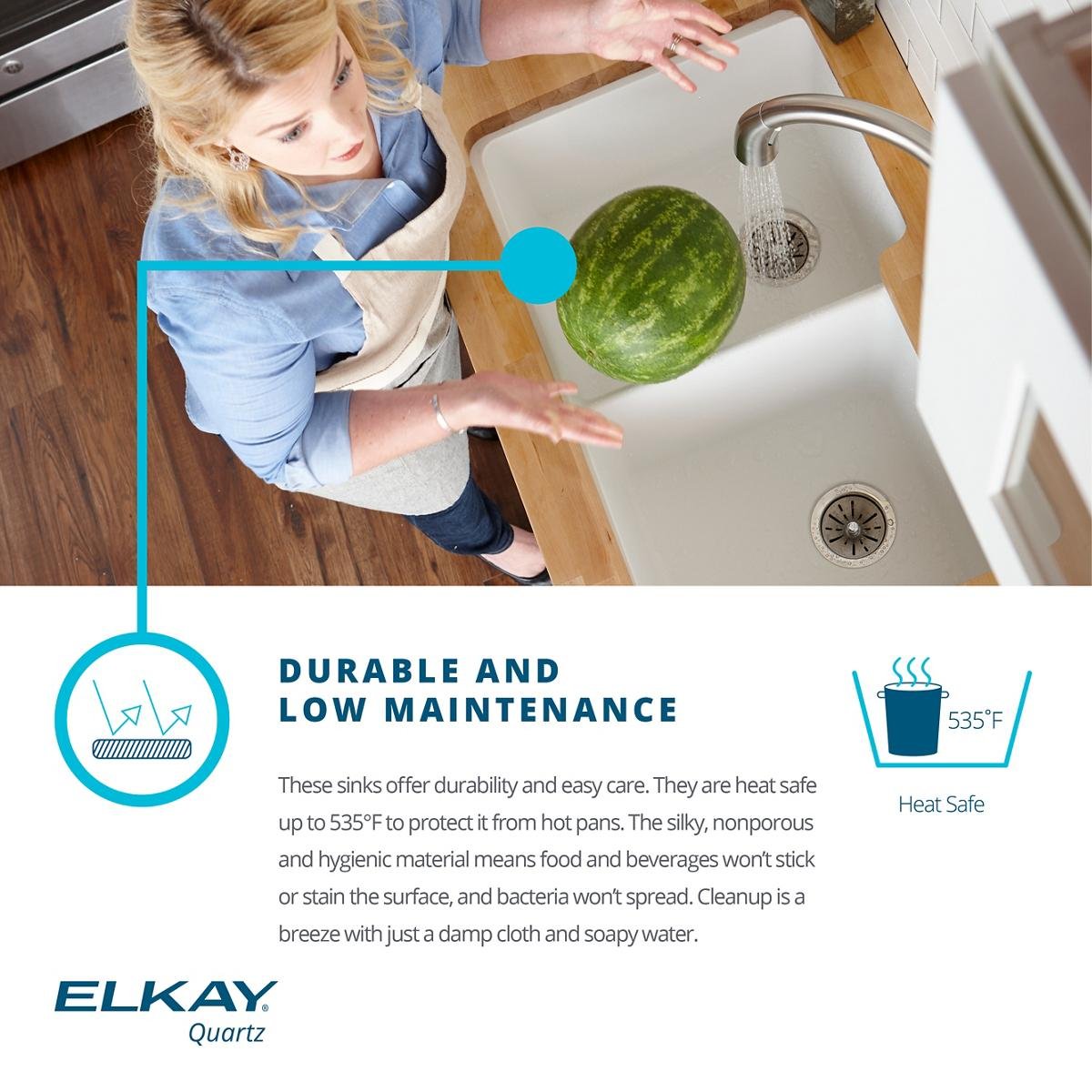 Elkay ELXRUP3620RT0 Quartz Luxe Ricotta Single Bowl Undermount Kitchen Sink with Perfect Drain