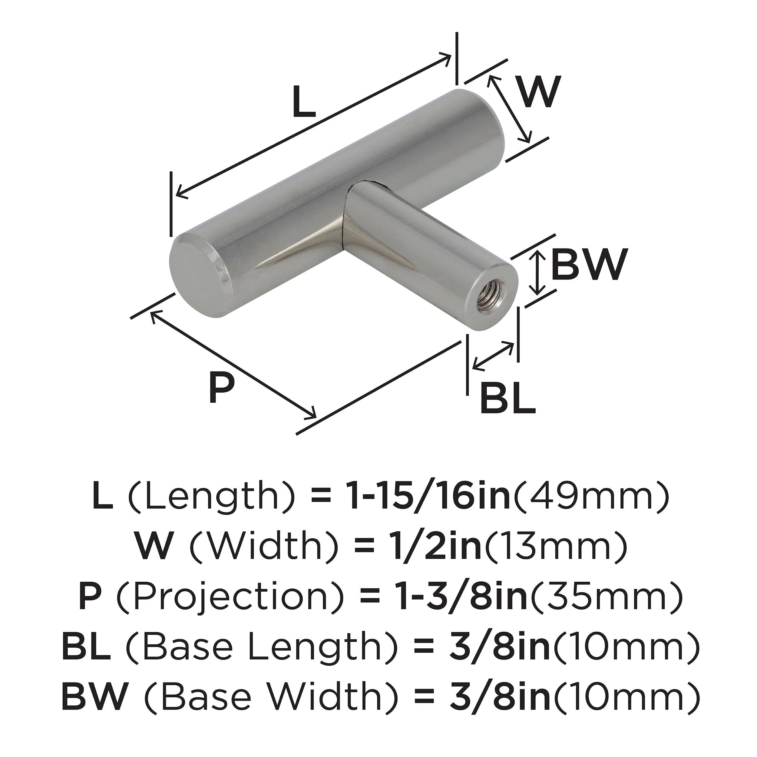 Amerock | Cabinet Knob | Polished Nickel | 1-15/16 inch (49 mm) Length | Bar Pulls | 1 Pack | Drawer Knob | Cabinet Hardware