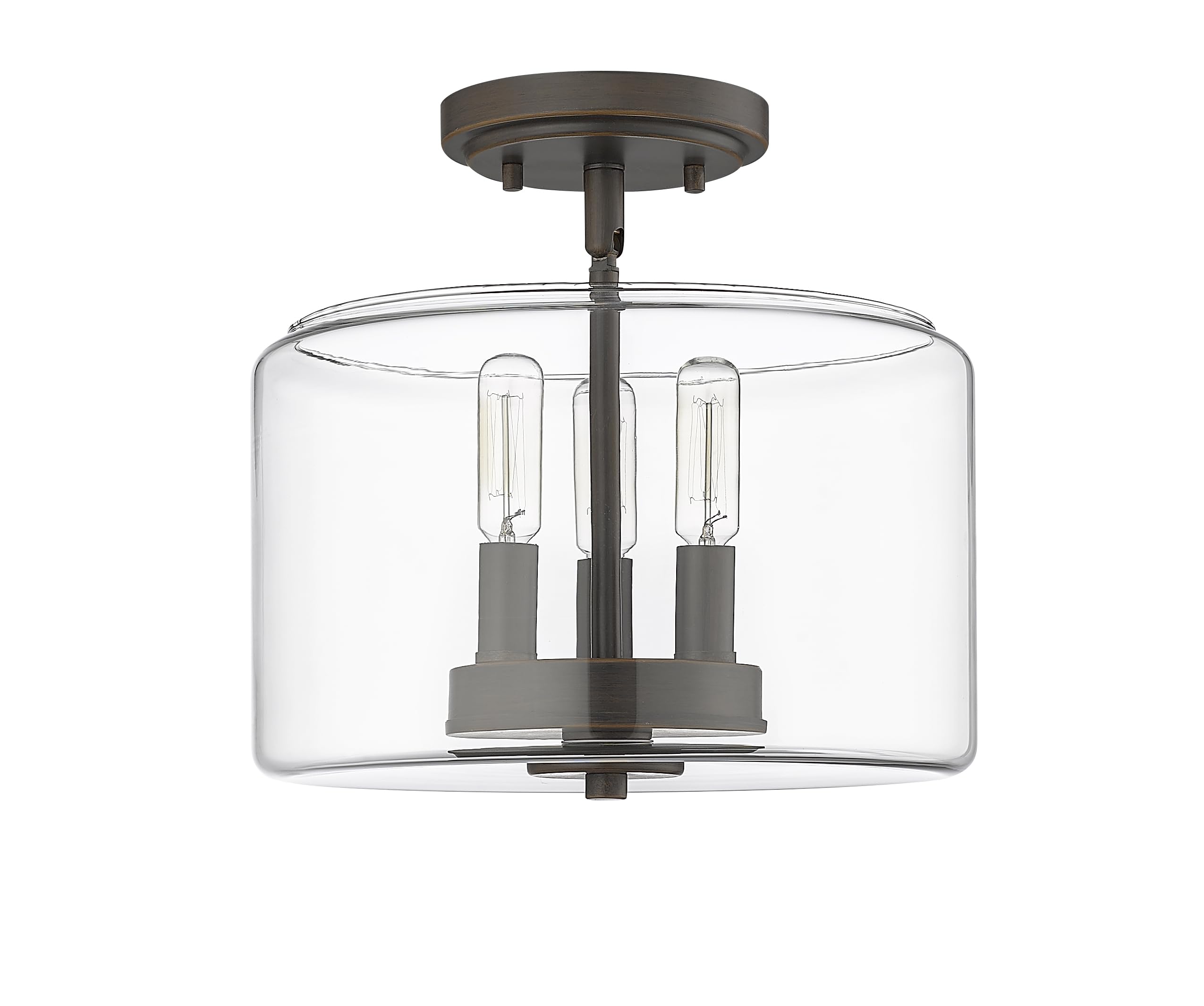 ML Lighting | Asheville Collection | 46923-RBZ | Metal 3-Light Semi-Flush in Rubbed Bronze with Clear Glass Shade | for Compact Spaces Close to Ceiling | Modern Design with an Heirloom Quality