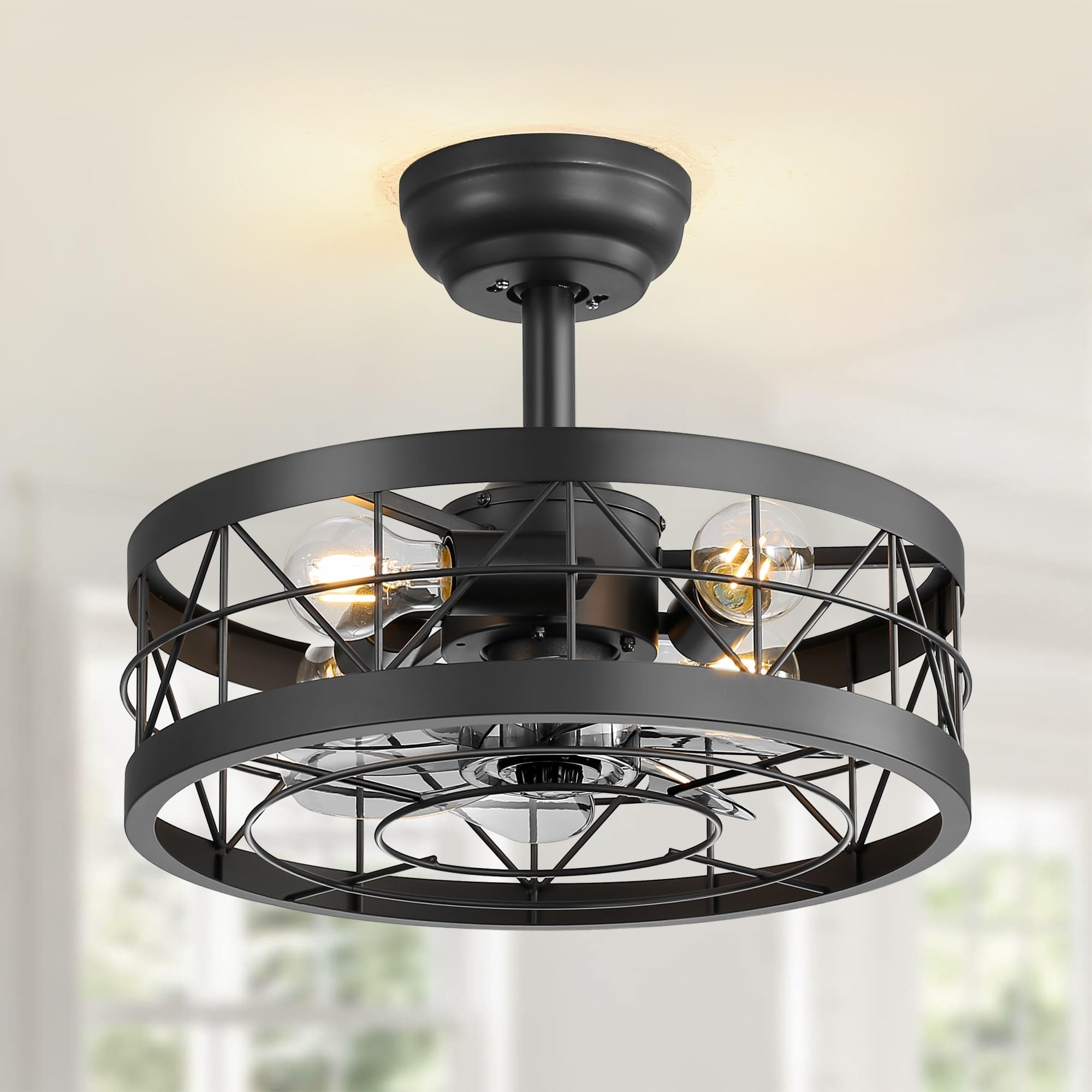 Breezary 16.5-in Black Chandelier Ceiling Fan with Remote Control(7-blade)