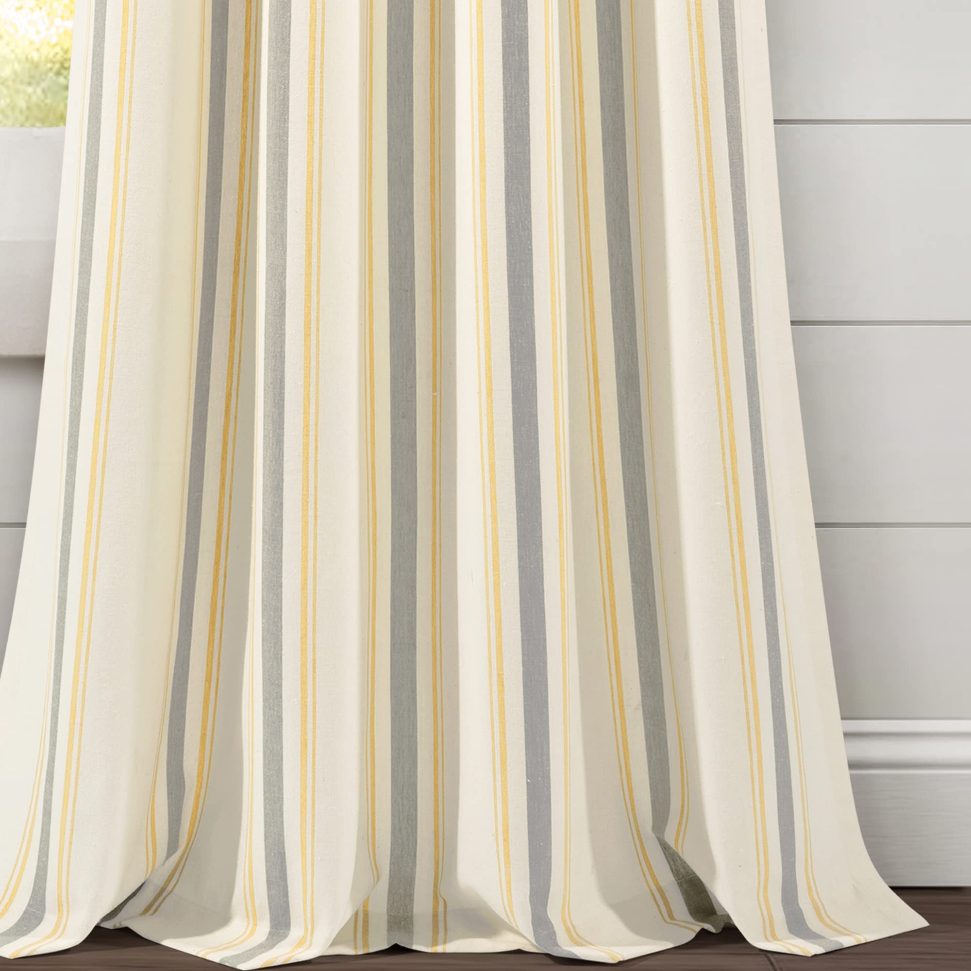 Lush Decor Farmhouse Stripe Yarn Dyed Eco-Friendly Recycled Cotton Window Curtain Panel Pair, 42" W x 95" L, Yellow & Gray - Classic Modern Rustic Charm - Eco Friendly Cotton Fabric