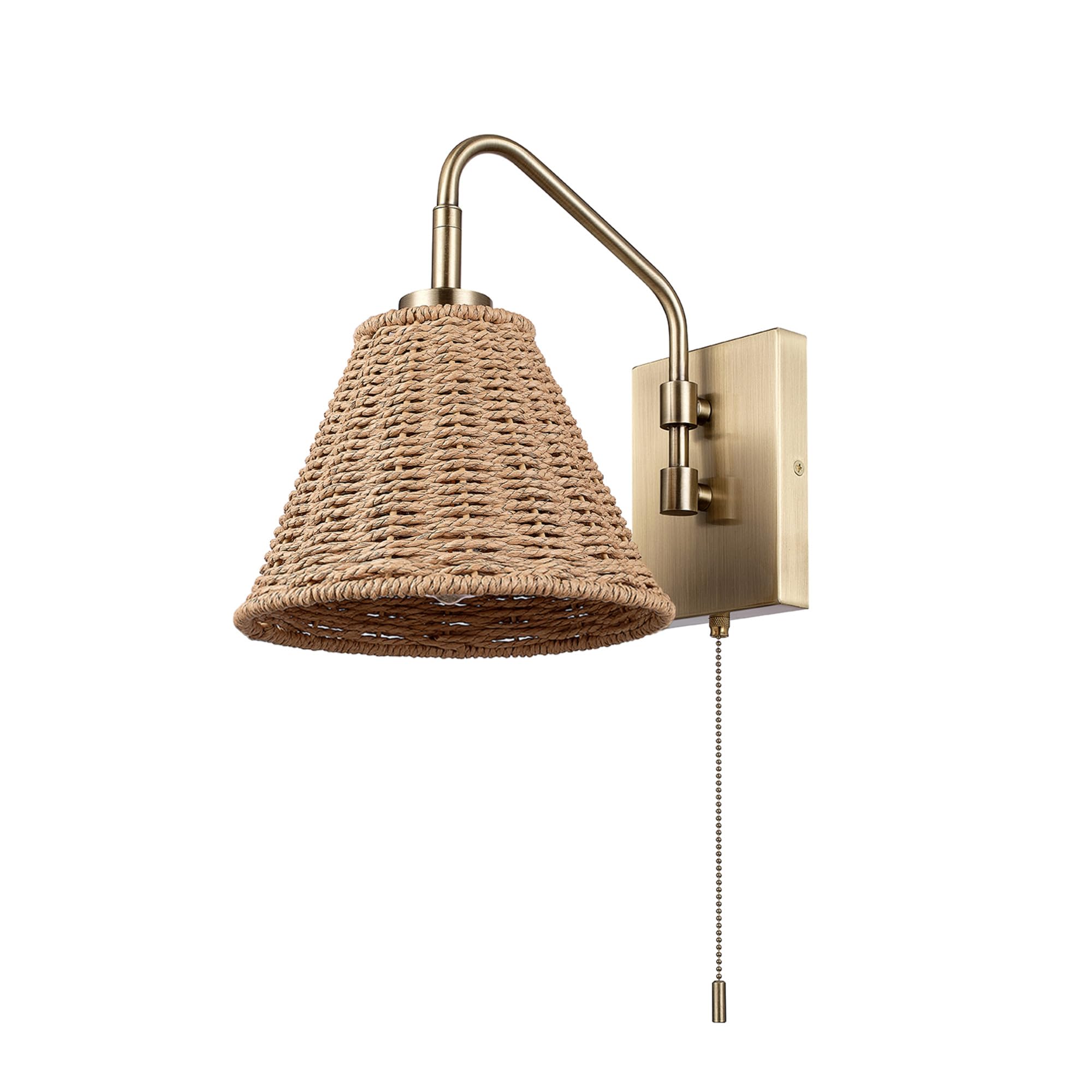 Globe Electric Novogratz x 65000052 Novogratz x Globe 1-Light Wall Sconce, Matte Brass Finish, Rattan Shade, On/Off Pull Chain Switch, Wall Lighting, Kitchen Sconces, Wall Lights for Living Room