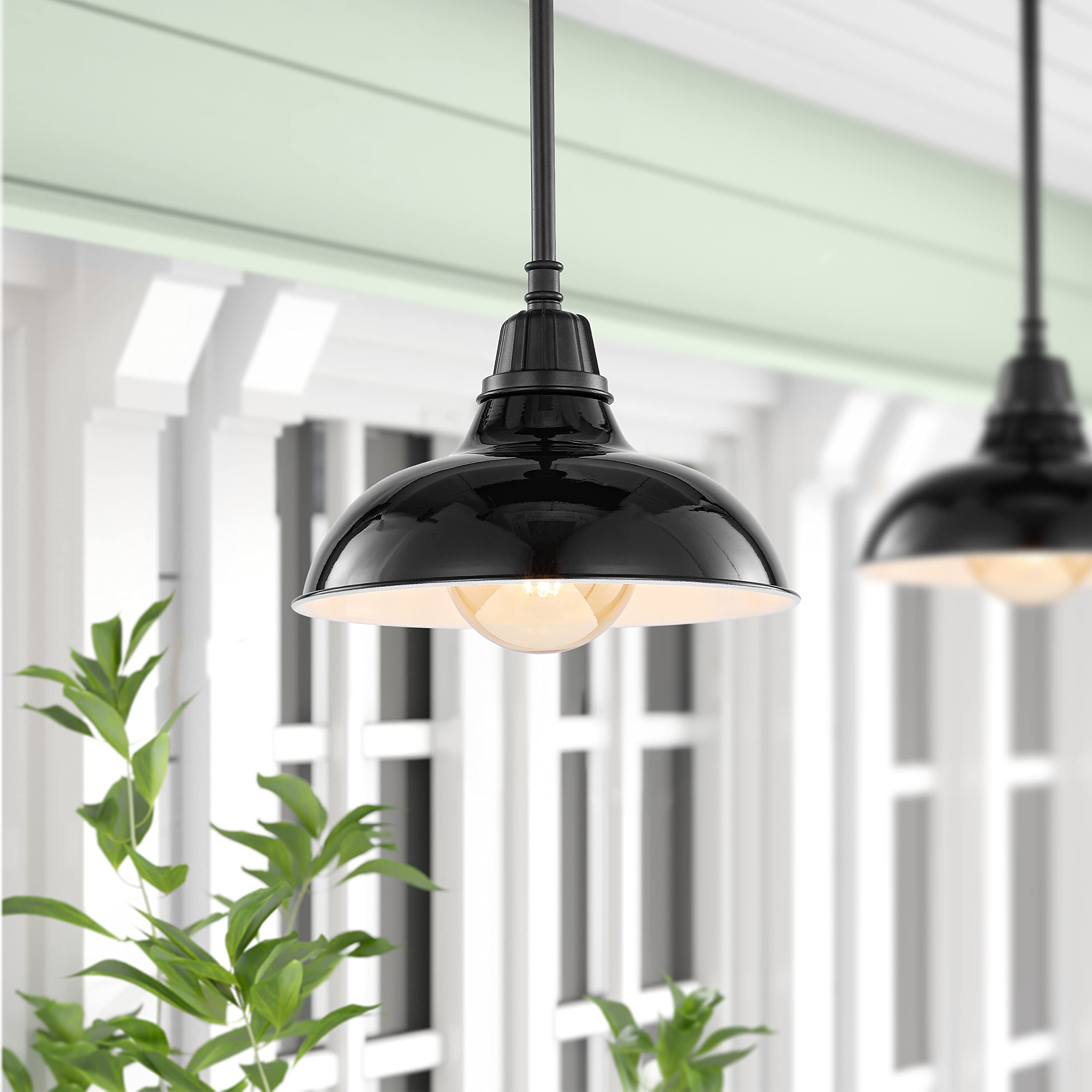 JONATHAN Y JYL7611B Jasper 12.25" 1-Light Farmhouse Industrial Indoor/Outdoor Iron LED Round Pendant Metal Bowl Shade Vintage Cottage Rustic Porch Patio Yard Barn, Black